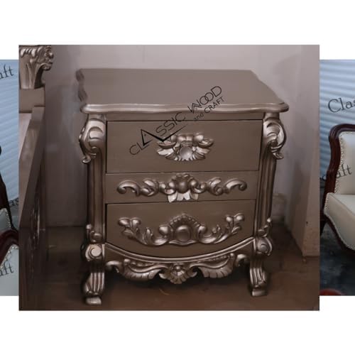 Royal Luxury Wooden Bed with Deep Button Tufted Upholstery & Antique Silver Finish - Image 3