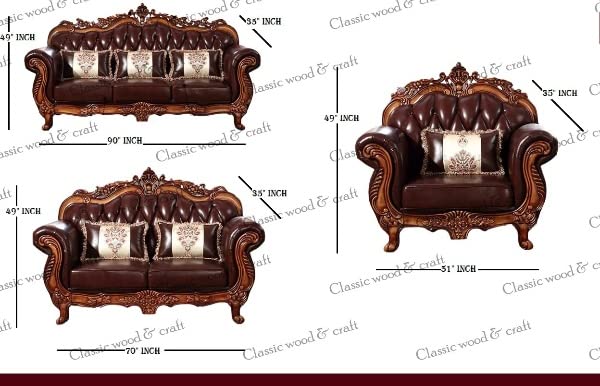 Classic Victorian Sofa Set 3+2+1 Premium Handcrafted Wooden Living Room Furniture - Image 6
