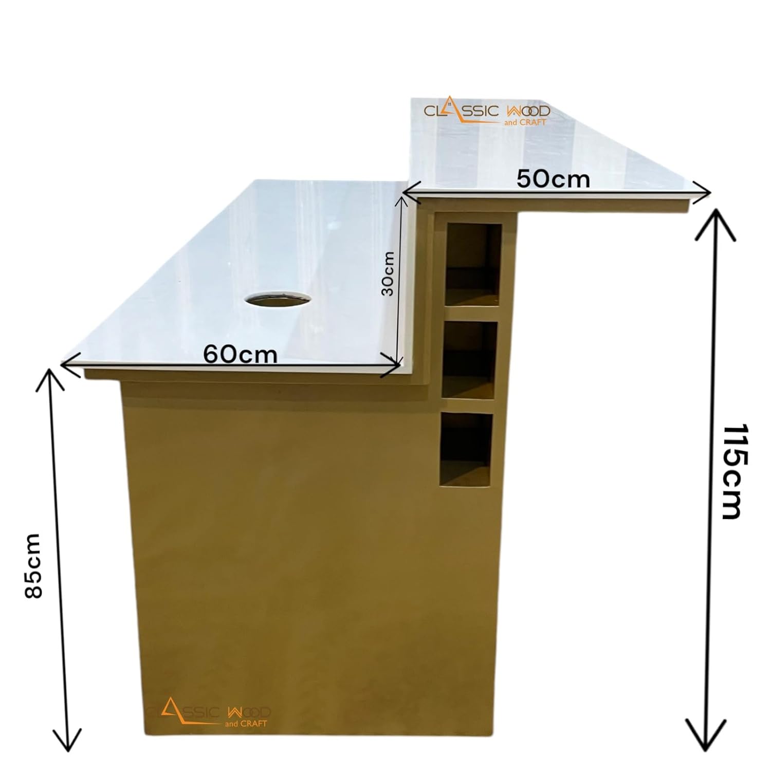 Classic Wood & Craft® Luxury Golden Reception Table with Storage Drawers & Cabinet Modern Office/Showroom Front Desk Counter White Top Finish - Image 4
