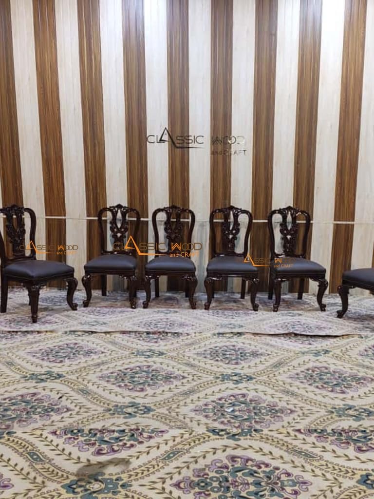 Solid Wood 6 Seater Dining Set Handcrafted Round Table with Chairs Luxury Dining Furniture - Image 5