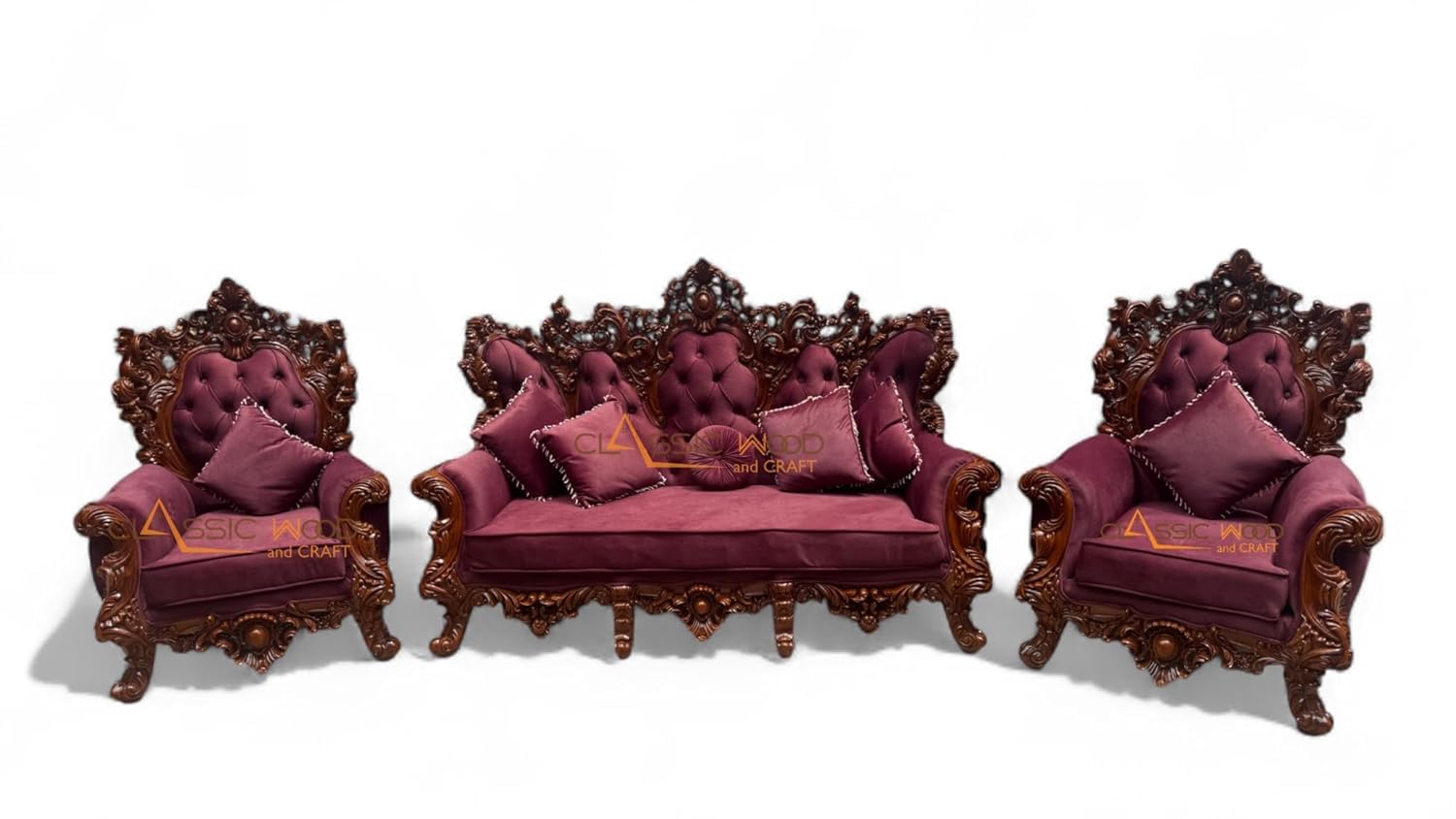 Luxury Victorian Sofa Set 3-1-1 Handcrafted Teakwood Living Room Furniture - Image 4