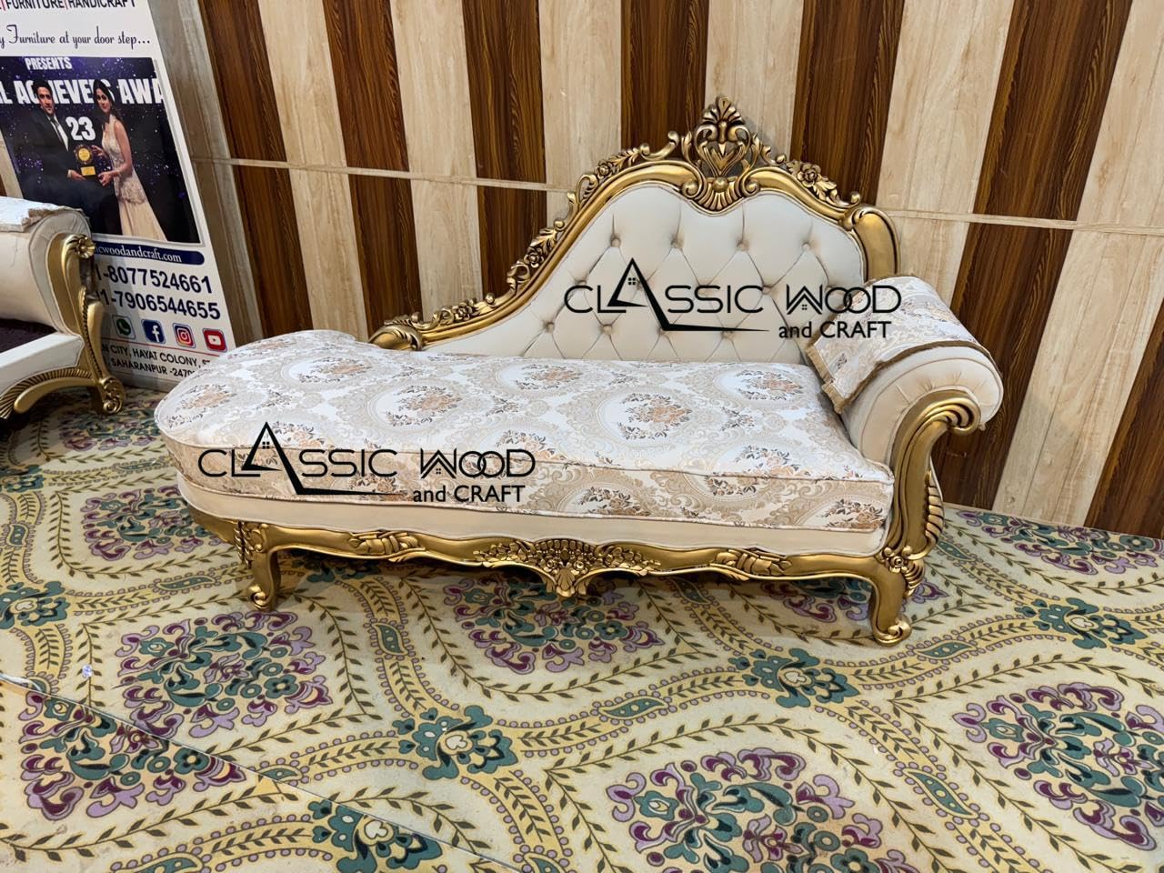 Luxury Victorian Chaise Lounge Sofa Handcrafted Teakwood Tufted Daybed - Image 4