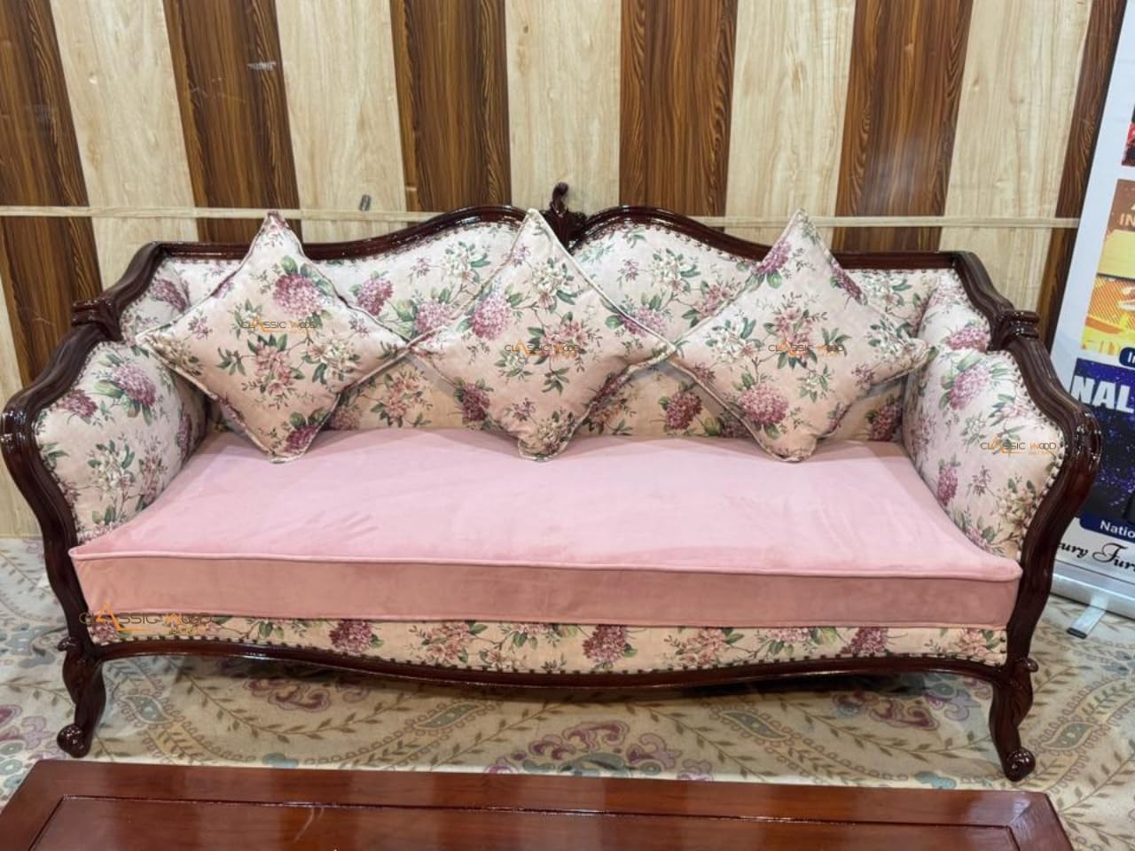 Classic Wood & Craft 9 Seater Victorian Style Teak Wood Sofa Set 3+2+2+1+1 with Side Tables - Image 3