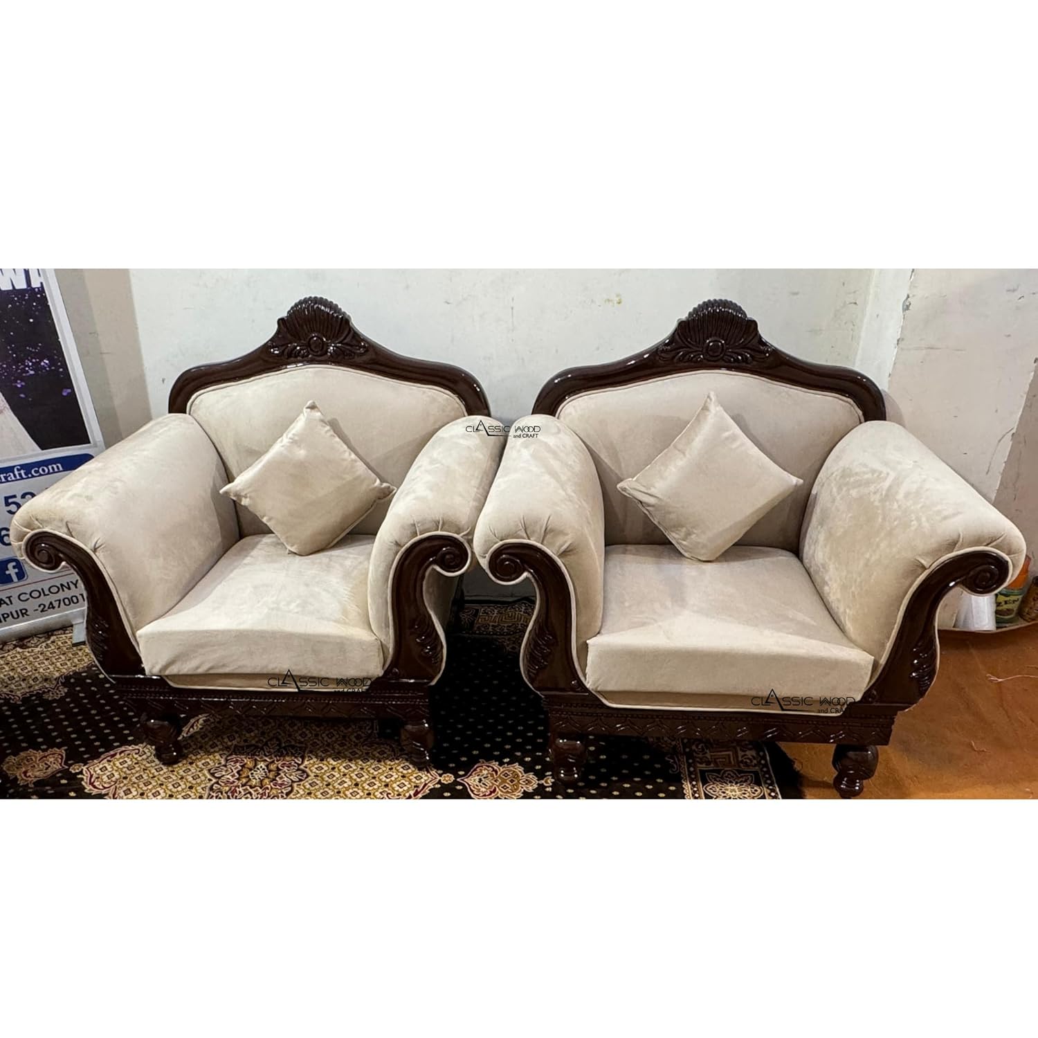 Classic Victorian Sofa Set 3+1+1+1 Handcrafted Teakwood Luxury Living Room Furniture - Image 5