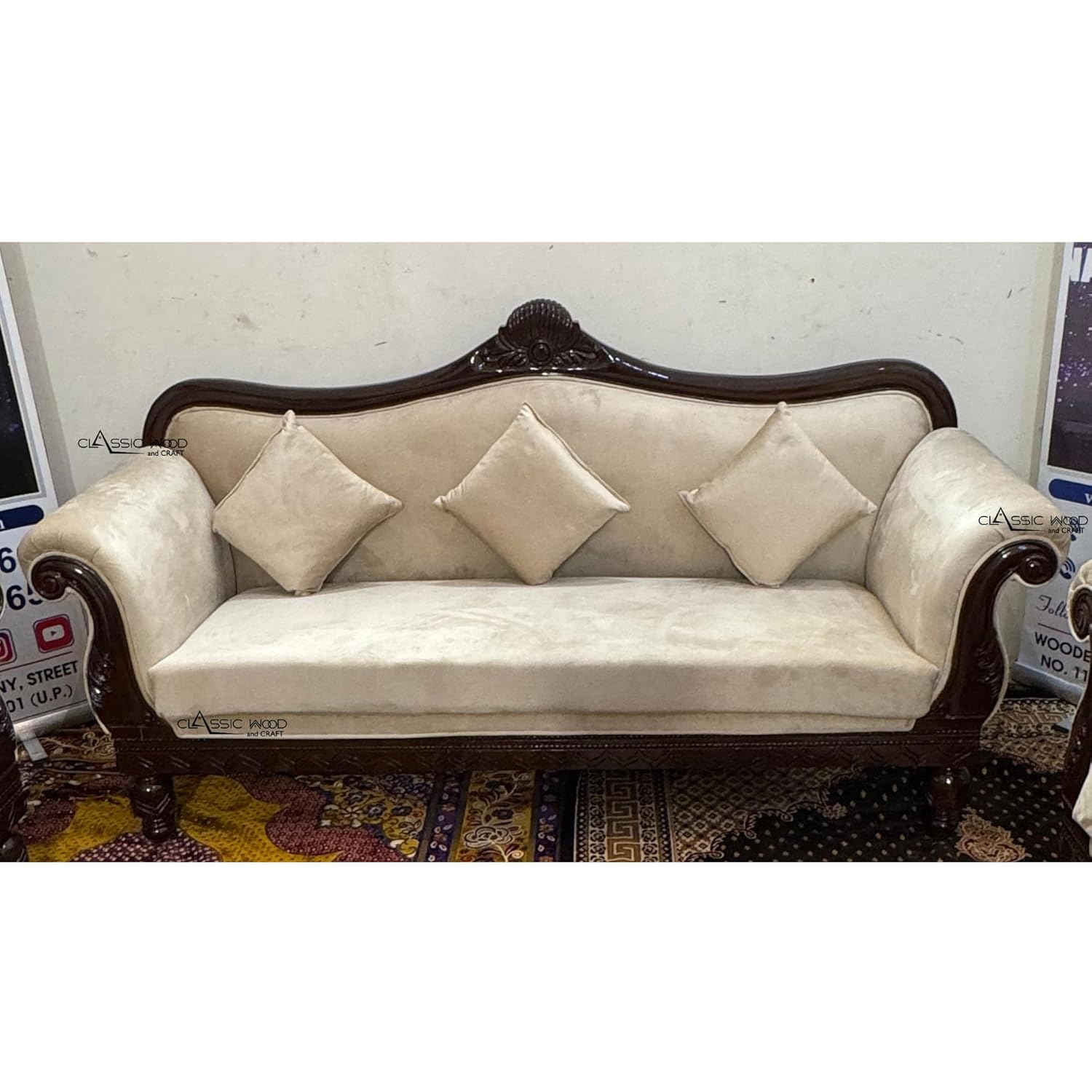 Classic Victorian Sofa Set 3+1+1+1 Handcrafted Teakwood Luxury Living Room Furniture - Image 7