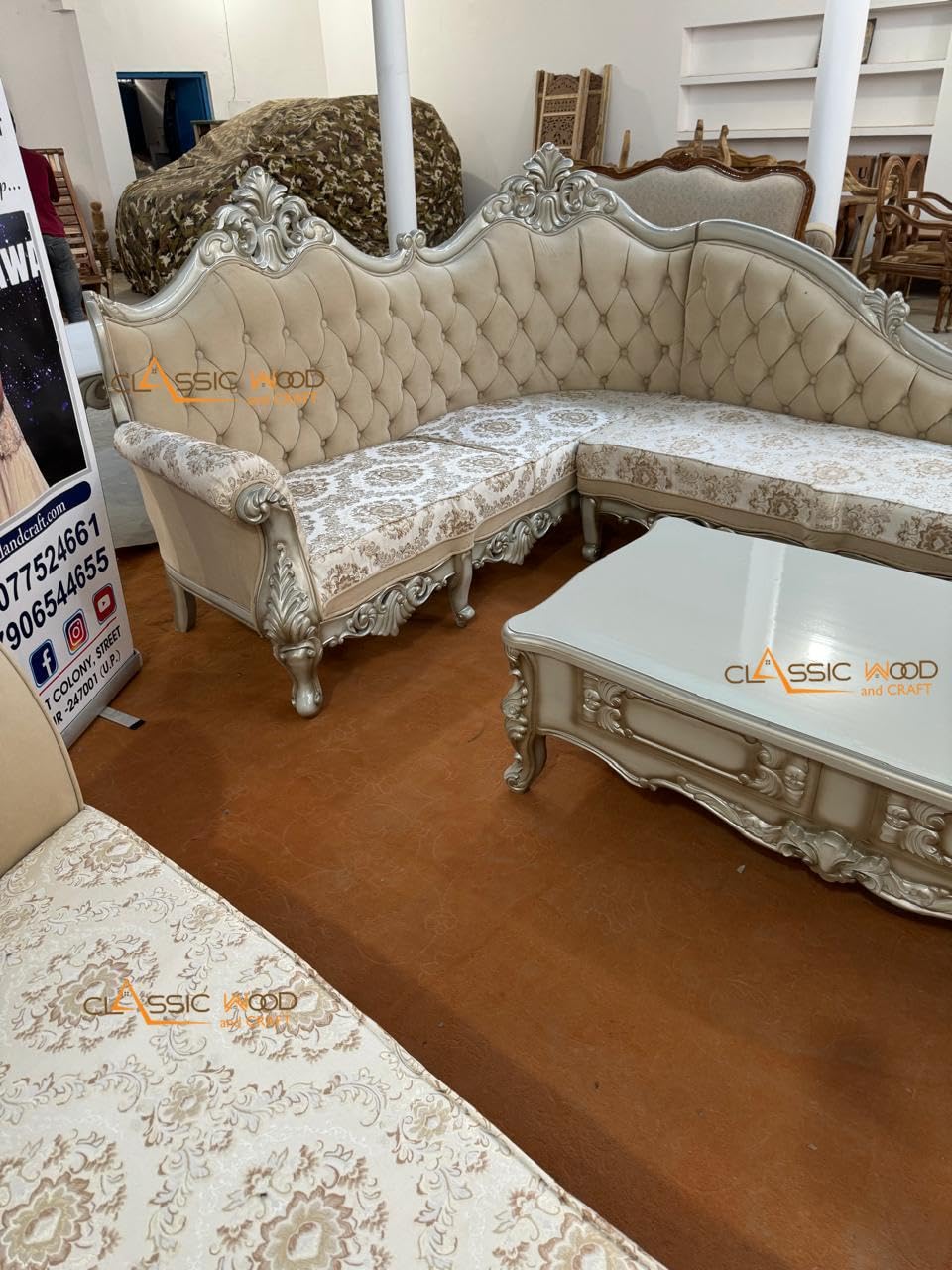 Luxury Victorian 7 Seater Chaise Lounge Sofa Set with Center Table - Image 4