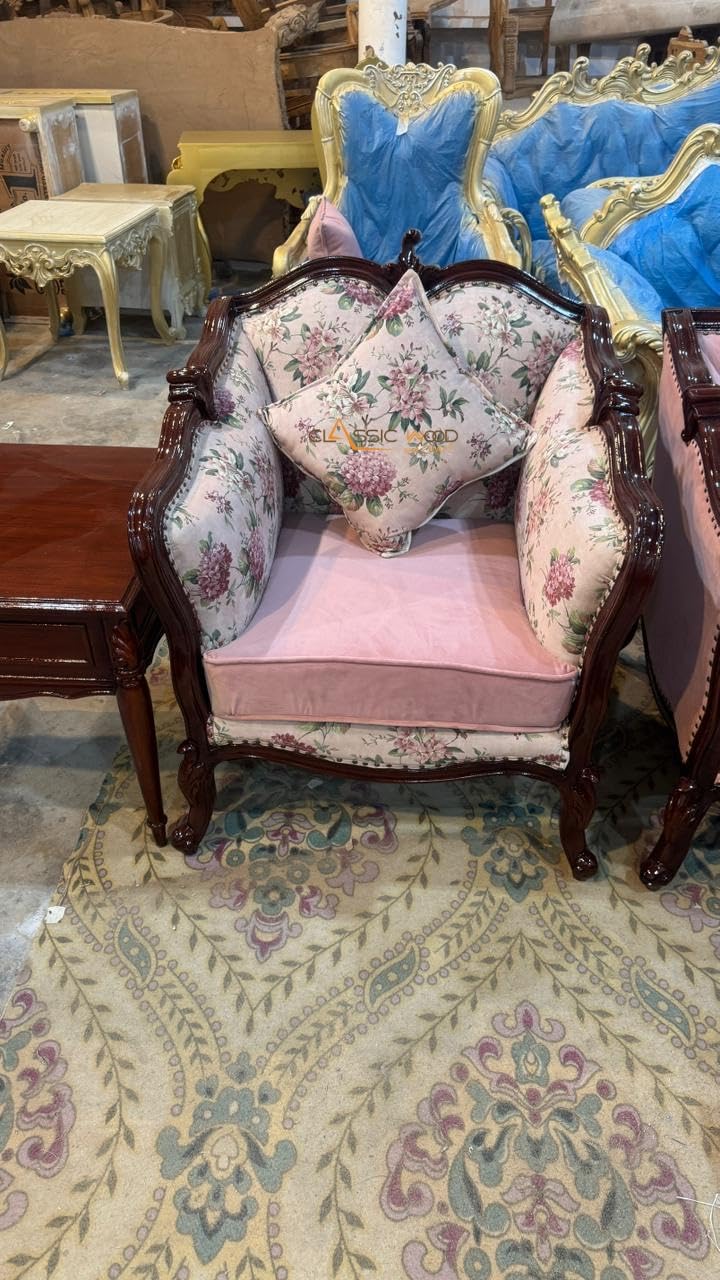 Classic Wood & Craft 9 Seater Victorian Style Teak Wood Sofa Set 3+2+2+1+1 with Side Tables - Image 5