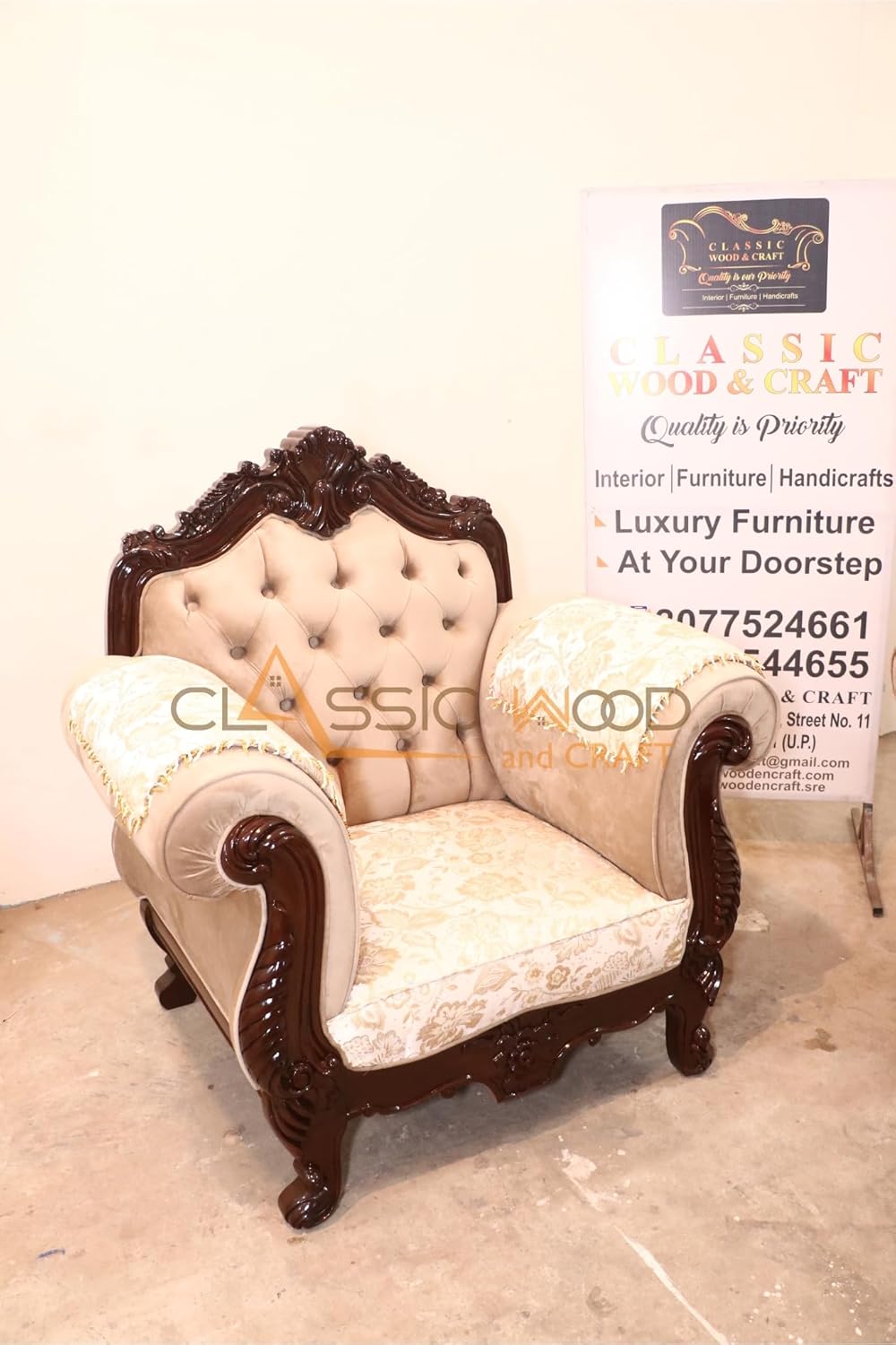 Handcrafted Victorian Sofa Set 3-2-1 with Tufted Backrest - Image 2