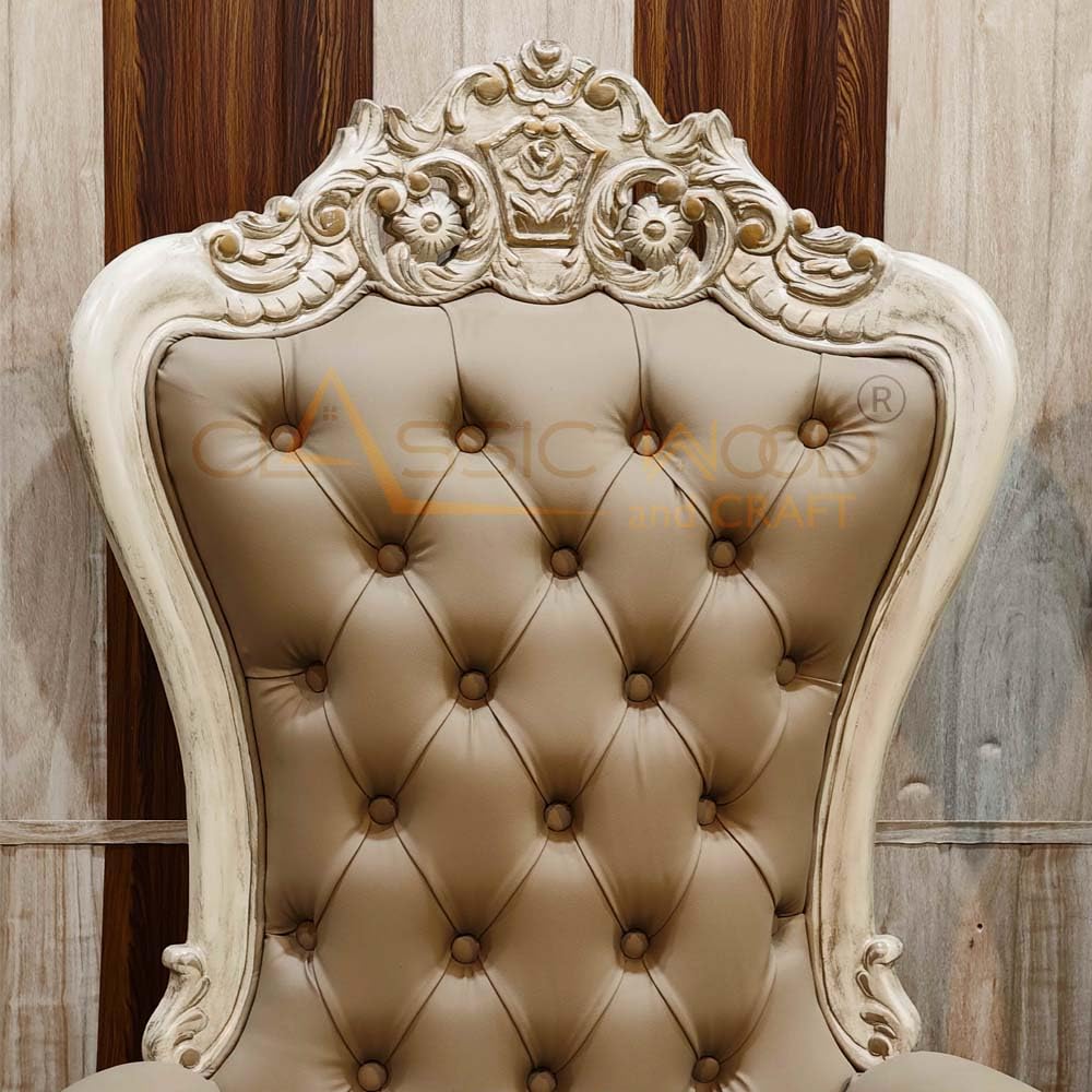 Royal High Back Throne Chair Pair with Center Table – Classic Victorian Tufted Accent Seating for Living Room - Image 6