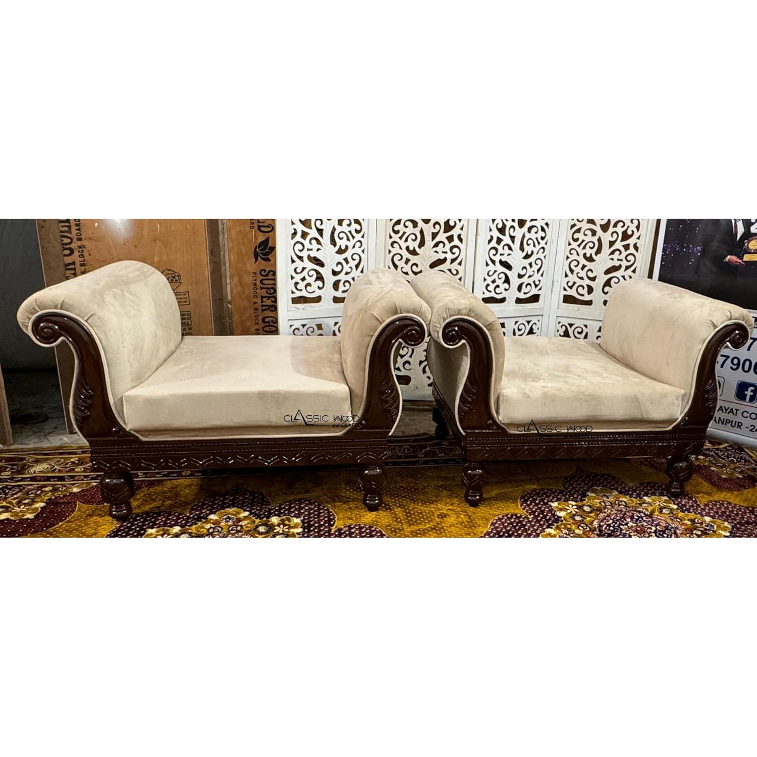 Classic Victorian Sofa Set 3+1+1+1 Handcrafted Teakwood Luxury Living Room Furniture - Image 4