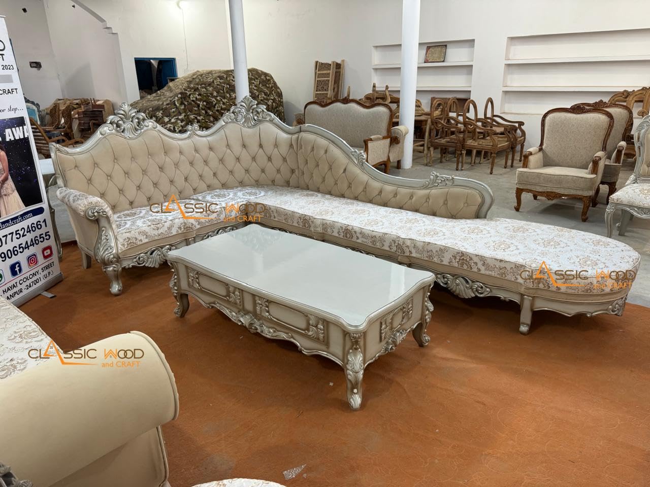 Luxury Victorian 7 Seater Chaise Lounge Sofa Set with Center Table - Image 3