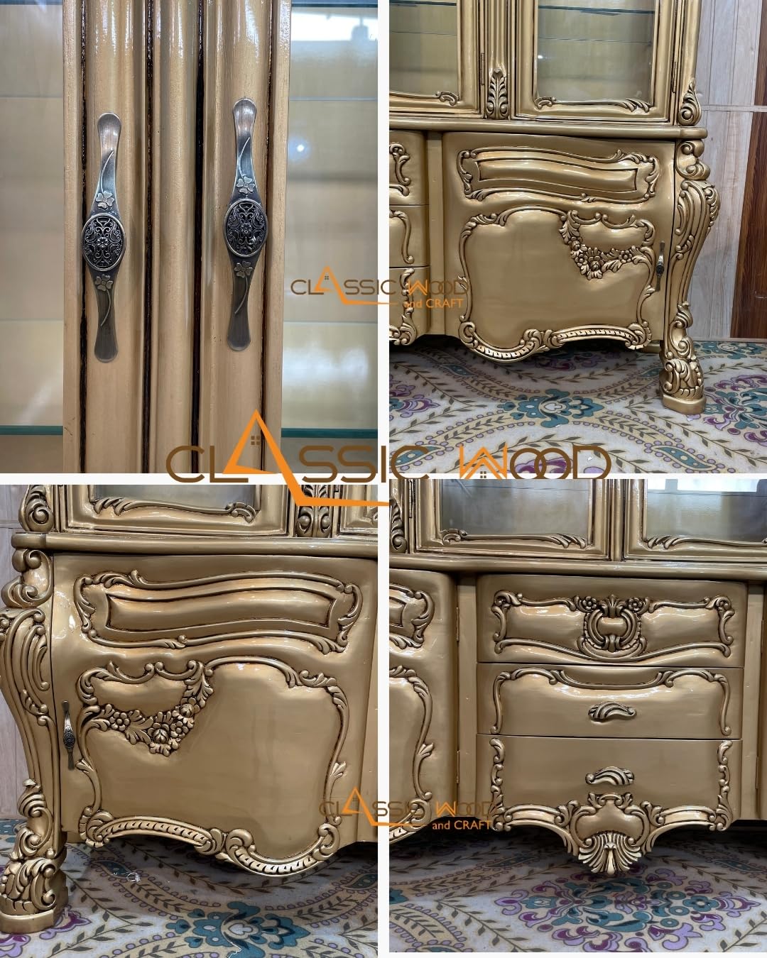 Luxury Victorian Teakwood Display Cabinet Handcrafted Wooden Crockery Unit - Image 2