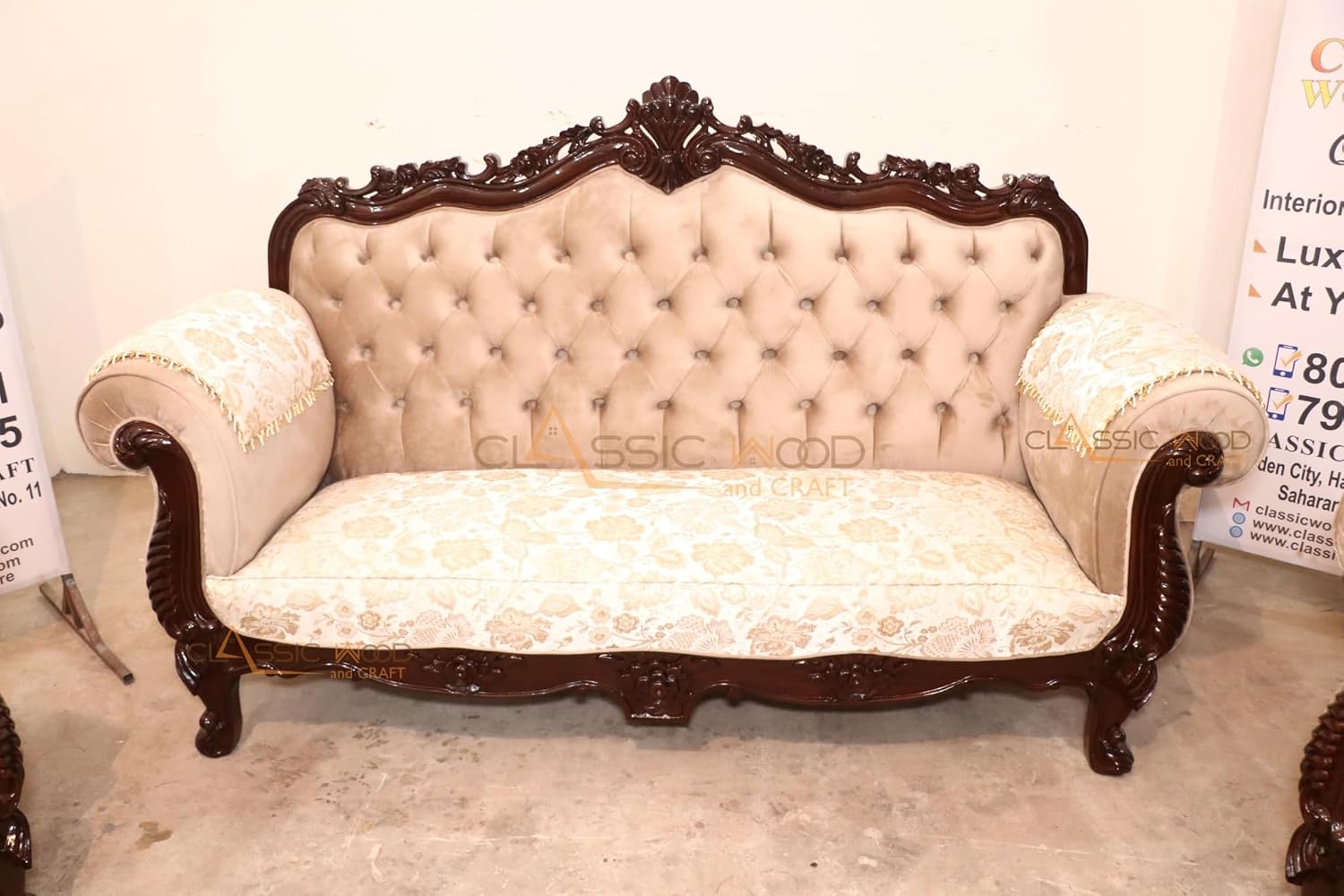 Handcrafted Victorian Sofa Set 3-2-1 with Tufted Backrest - Image 3