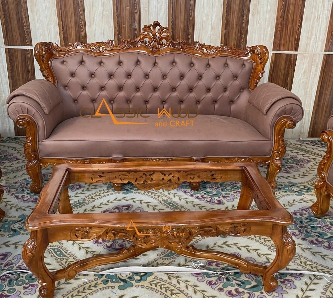 Handcrafted Victorian Sofa Set 3-1-1 with Center Table - Image 7