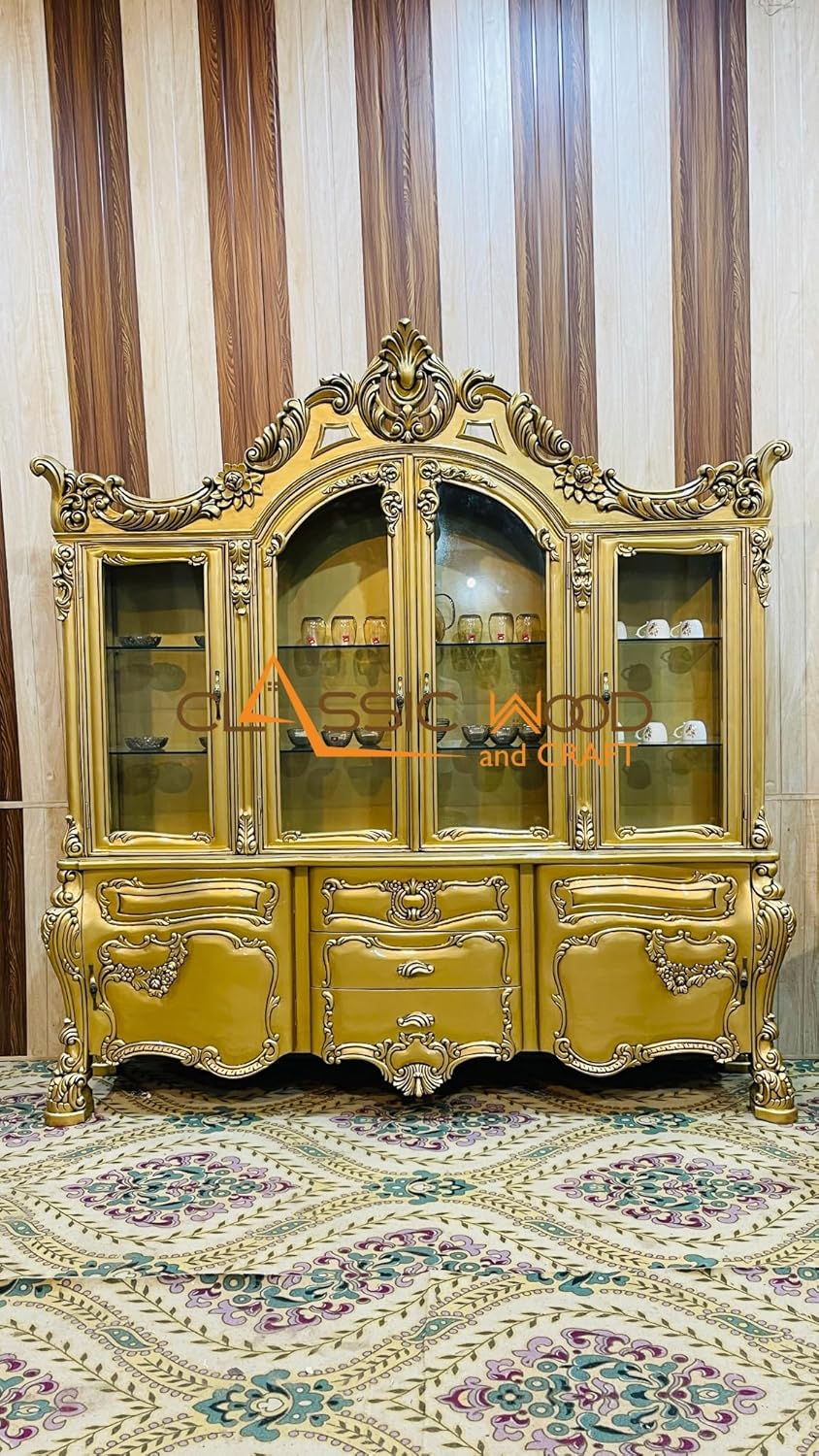 Luxury Victorian Teakwood Display Cabinet Handcrafted Wooden Crockery Unit - Image 5