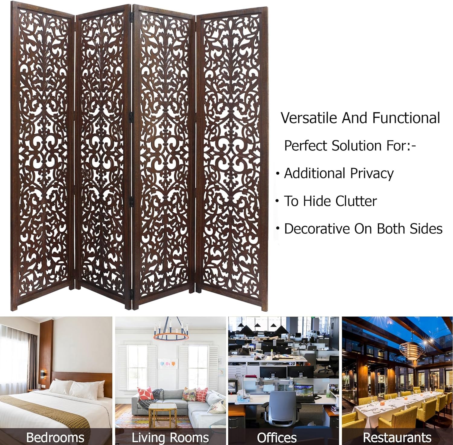 Wooden Room Divider Screen Folding Partition Panel for Living Room & Bedroom - Image 5