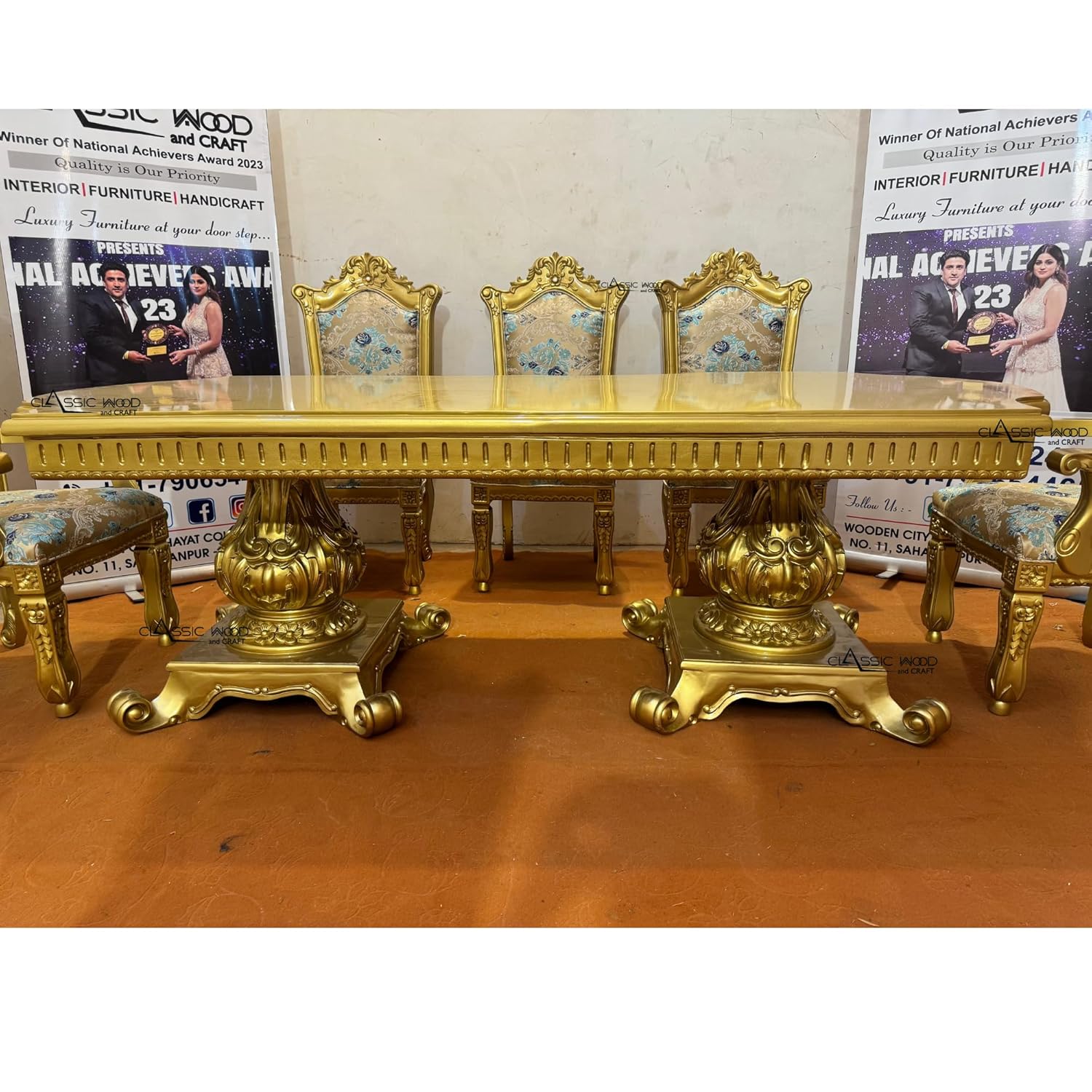 Luxury Royal Gold Finish 8 Seater Dining Table Set - Image 3