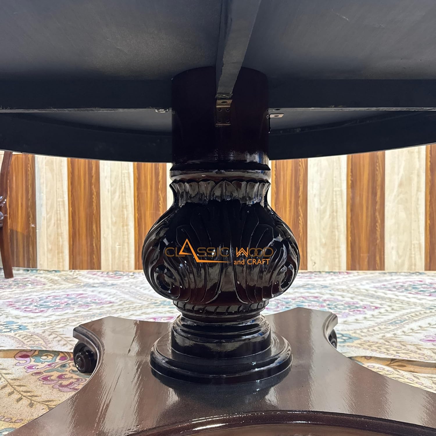 Solid Wood 6 Seater Dining Set Handcrafted Round Table with Chairs Luxury Dining Furniture - Image 10