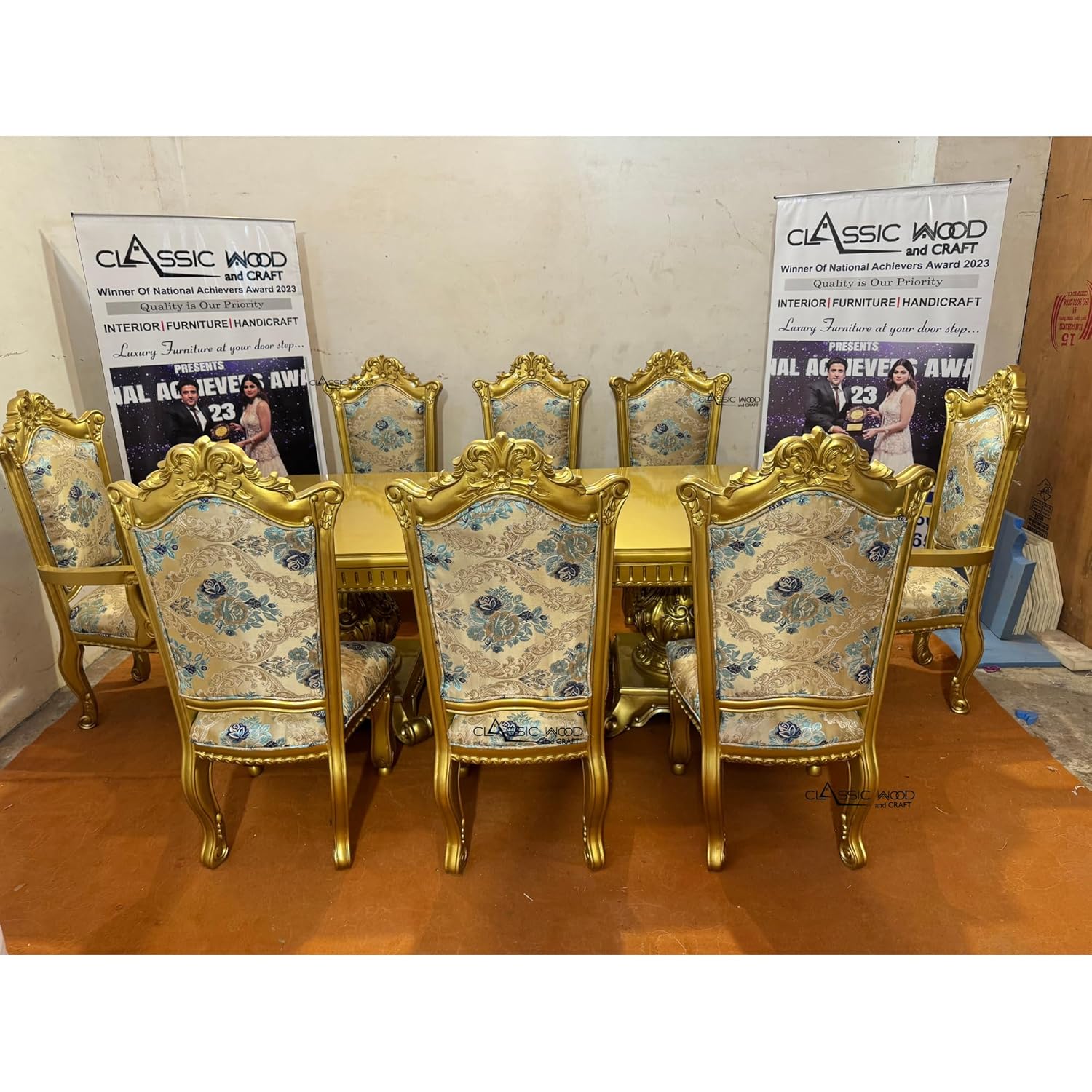 Luxury Royal Gold Finish 8 Seater Dining Table Set - Image 4