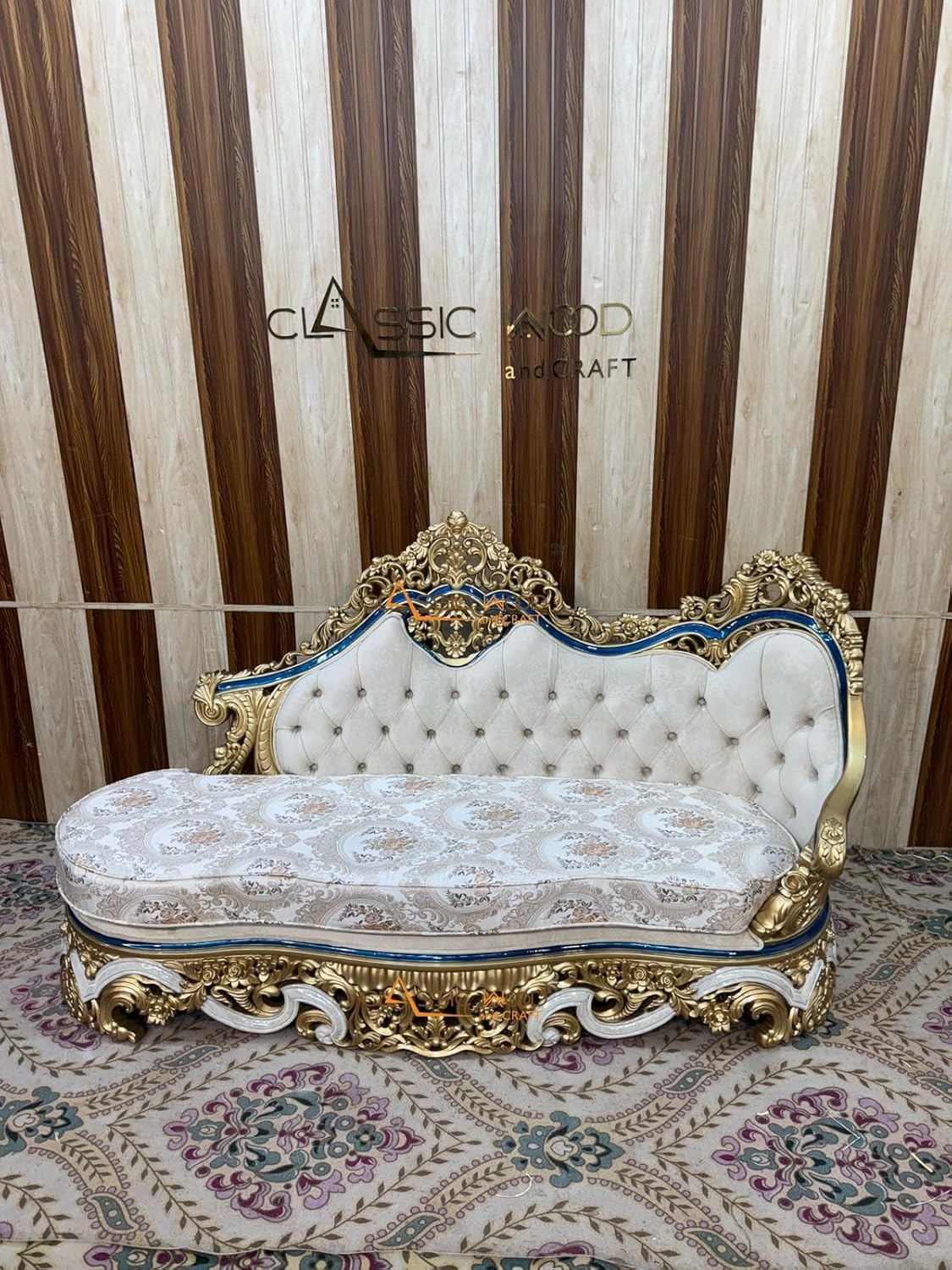 Classic Wood & Craft 12-Seater Royal Sofa Set | Antique Gold Finish | Handcrafted Luxury Living Room Furniture - Image 8