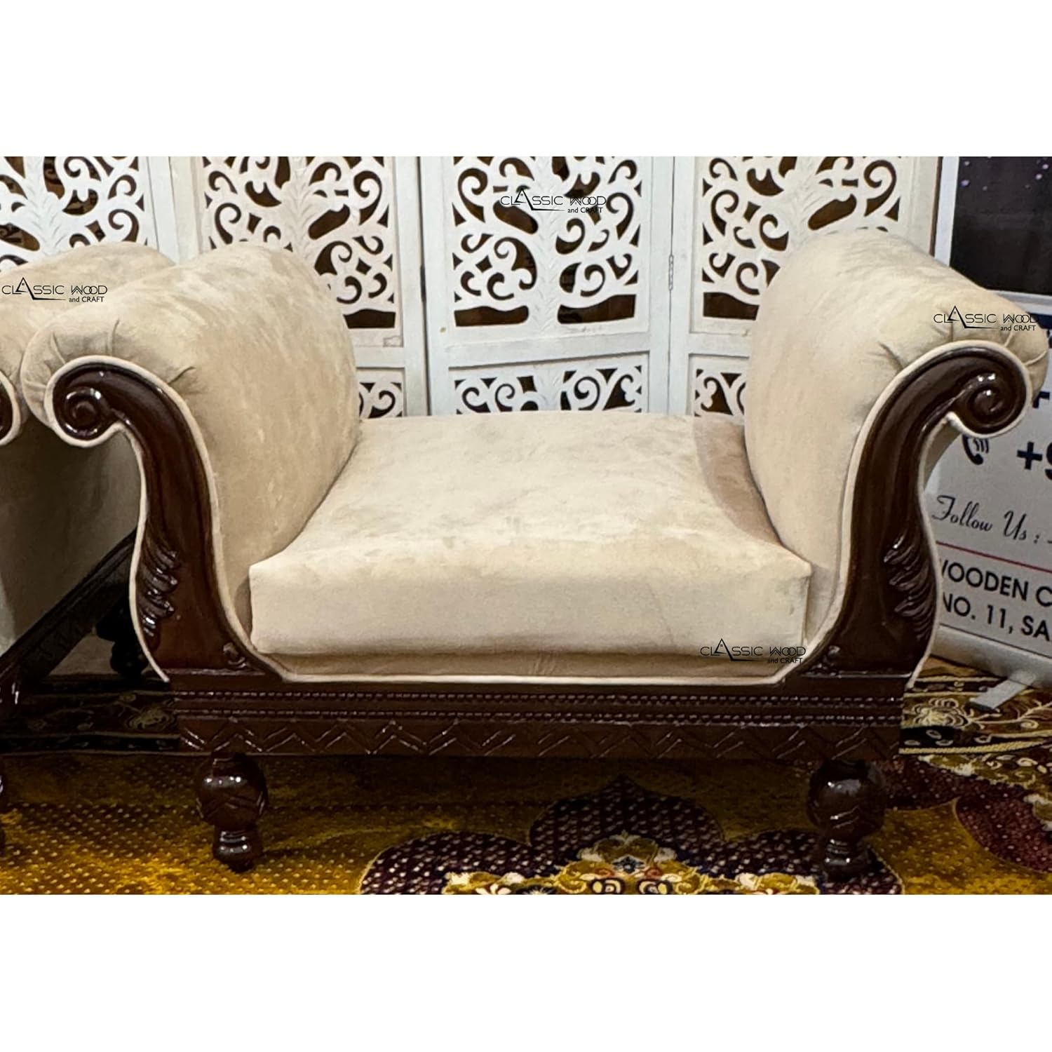 Classic Victorian Sofa Set 3+1+1+1 Handcrafted Teakwood Luxury Living Room Furniture - Image 3