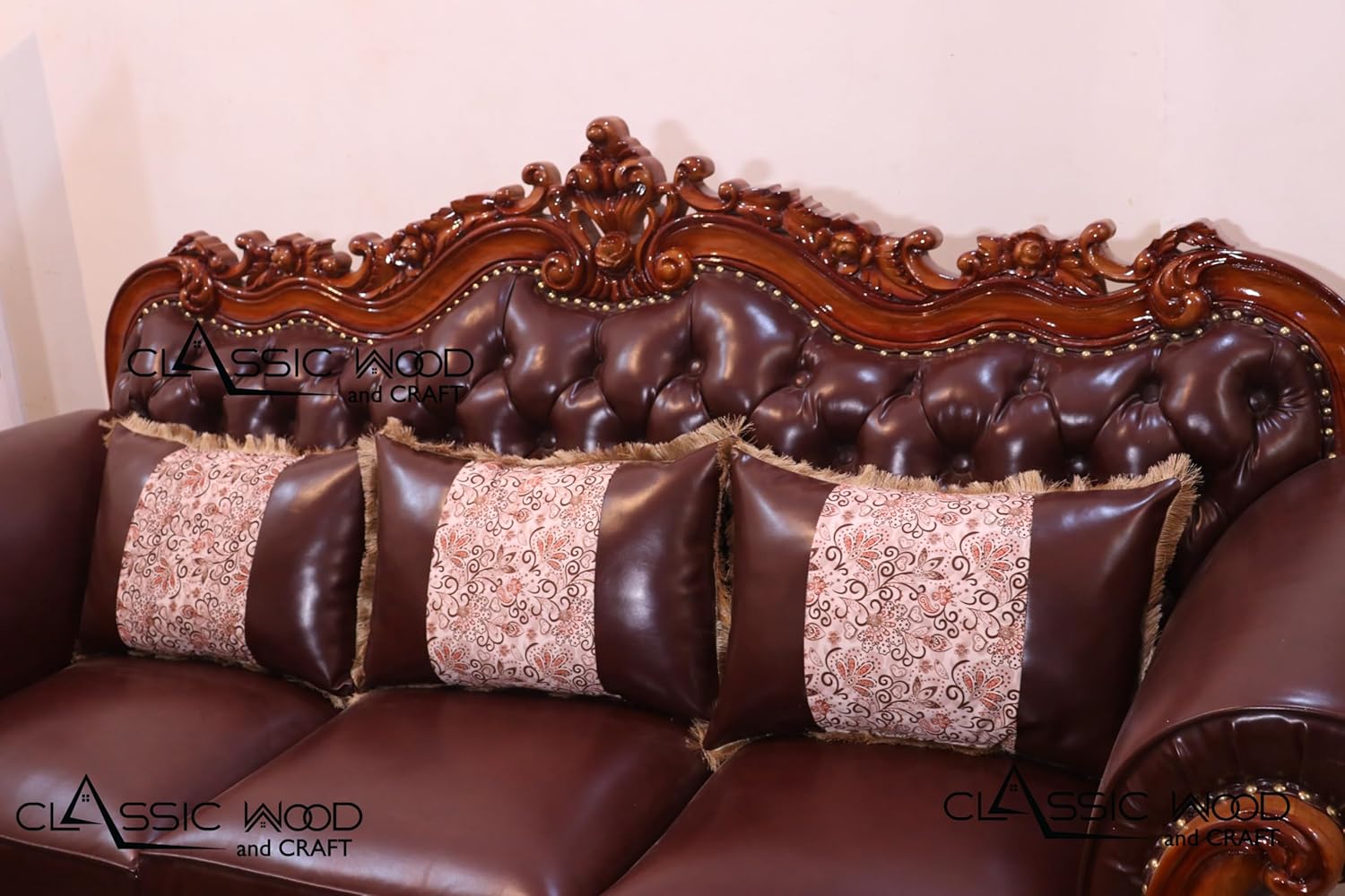 Luxury Victorian Leather Sofa Set 3+2+1 | Handcrafted Solid Wood Living Room Furniture - Image 2