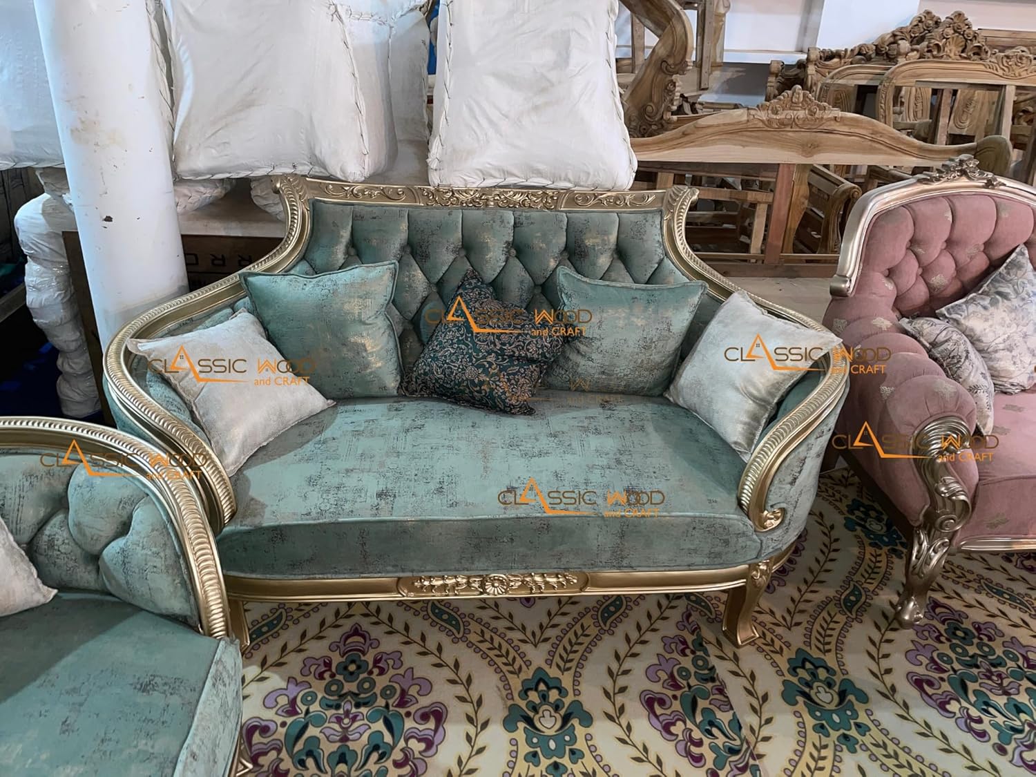 7 Seater Living Room Furniture with Center & Side Tables - Image 2