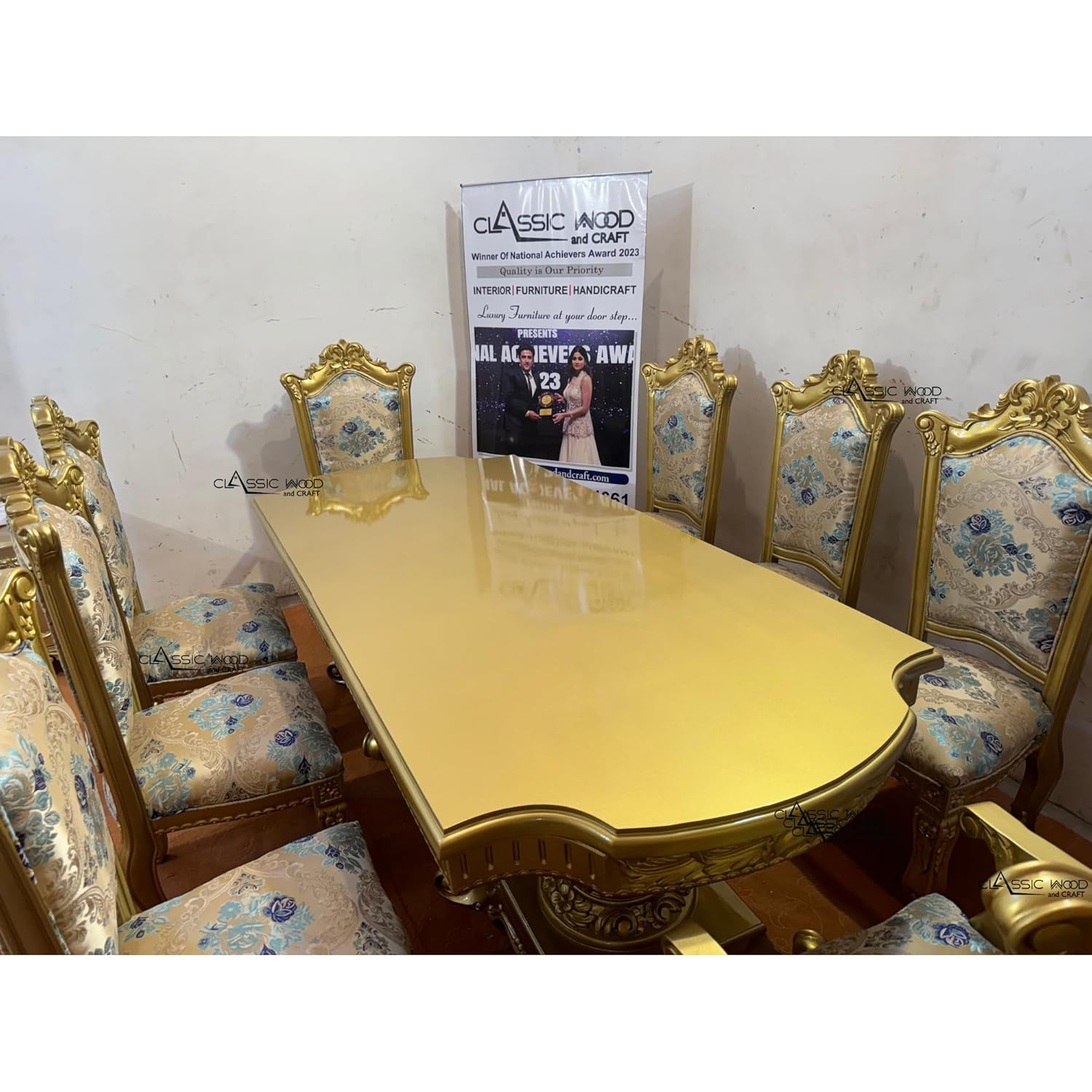 Luxury Royal Gold Finish 8 Seater Dining Table Set - Image 2