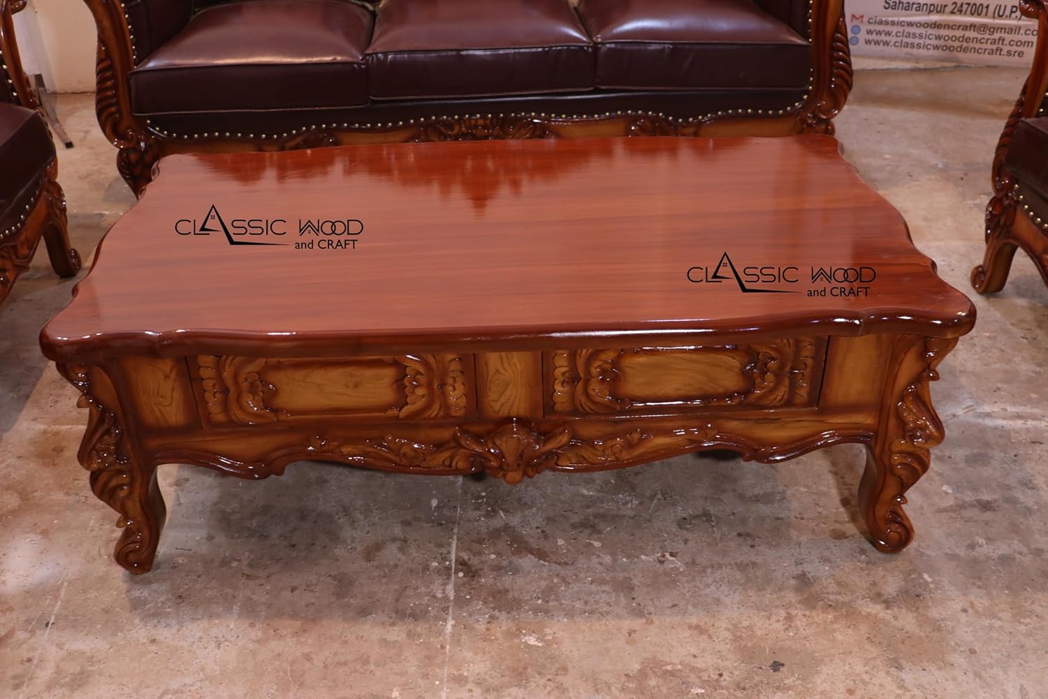 Luxury Victorian Leather Sofa Set 3+2+1 | Handcrafted Solid Wood Living Room Furniture - Image 3