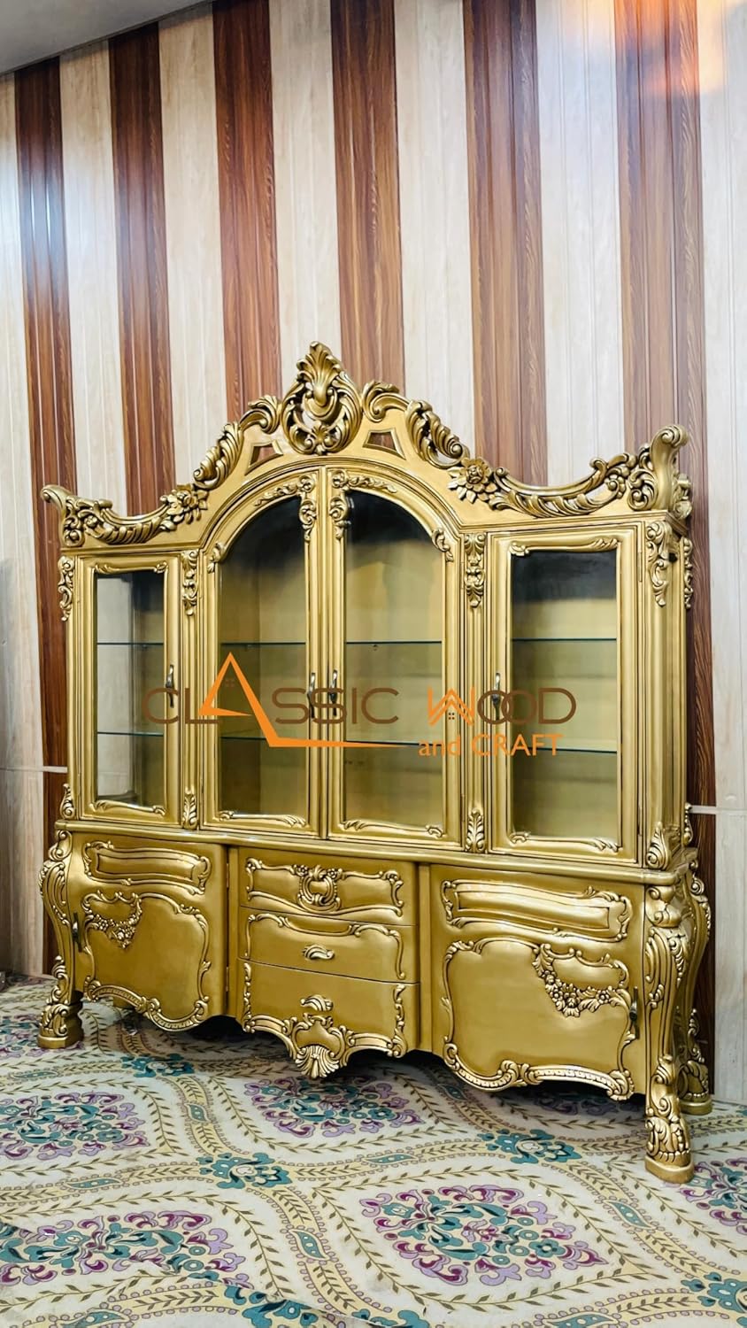 Luxury Victorian Teakwood Display Cabinet Handcrafted Wooden Crockery Unit - Image 4