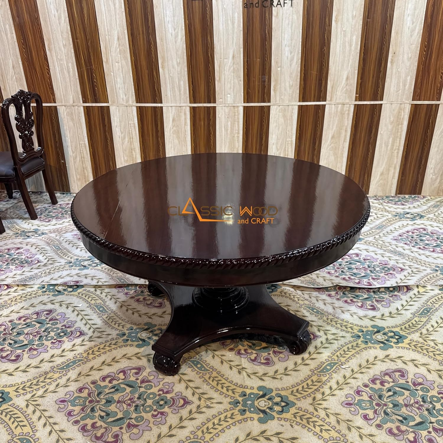 Solid Wood 6 Seater Dining Set Handcrafted Round Table with Chairs Luxury Dining Furniture - Image 11