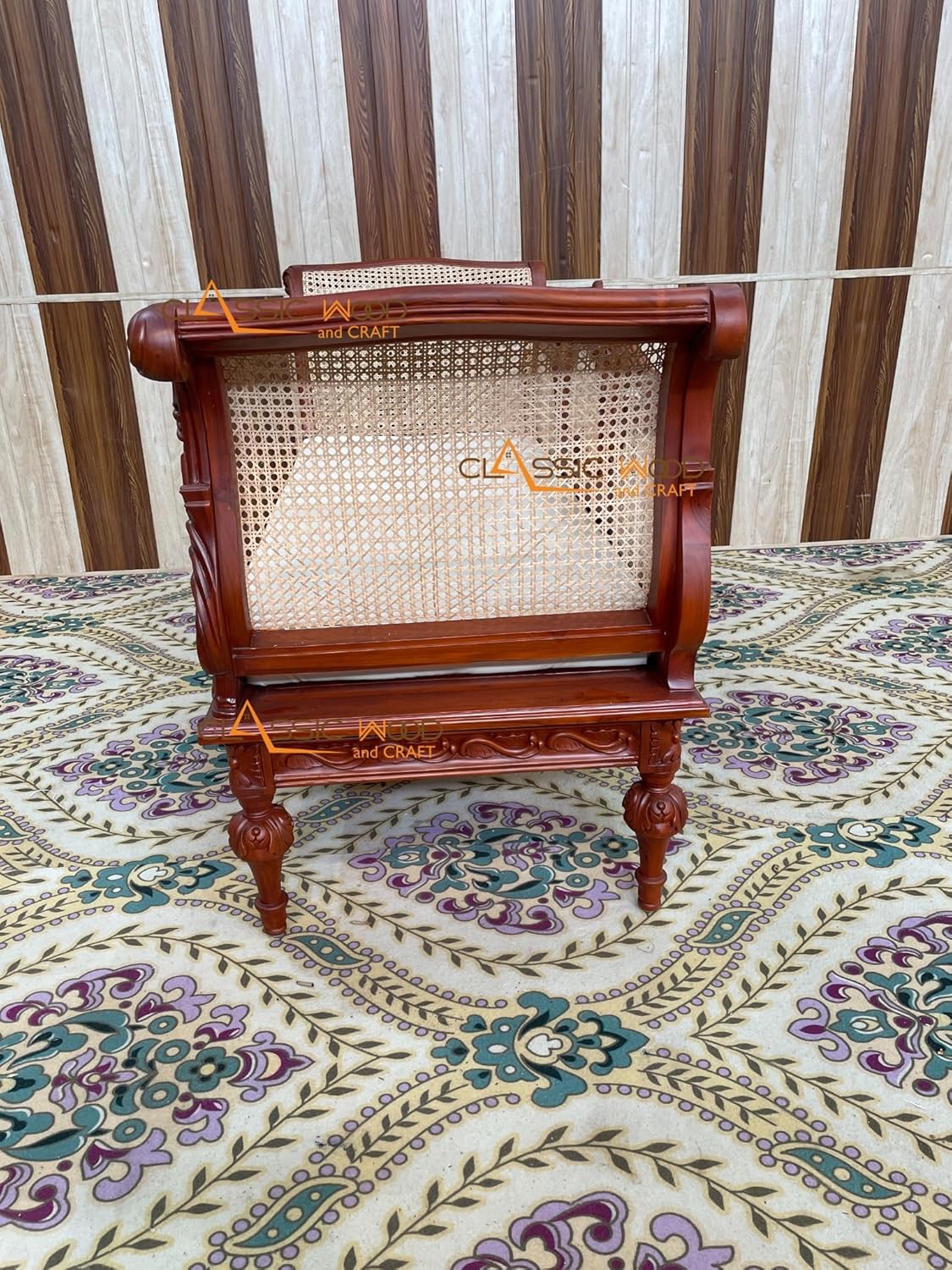 Wooden Diwan Sofa Traditional Cane Back Daybed for Living Room & Bedroom - Image 4