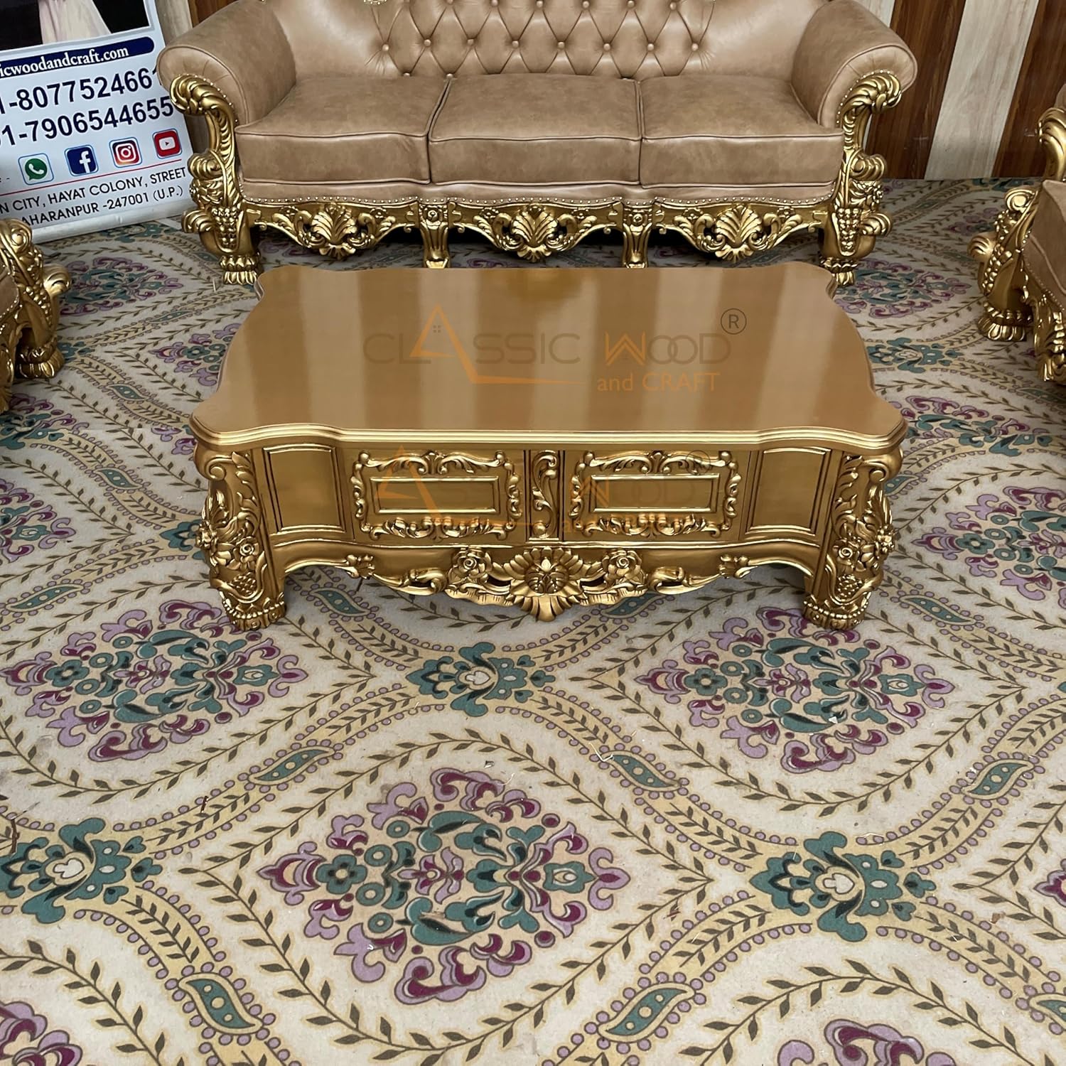 Classic Victorian Sofa Set 3+2+1+1 with Center Table - Image 7