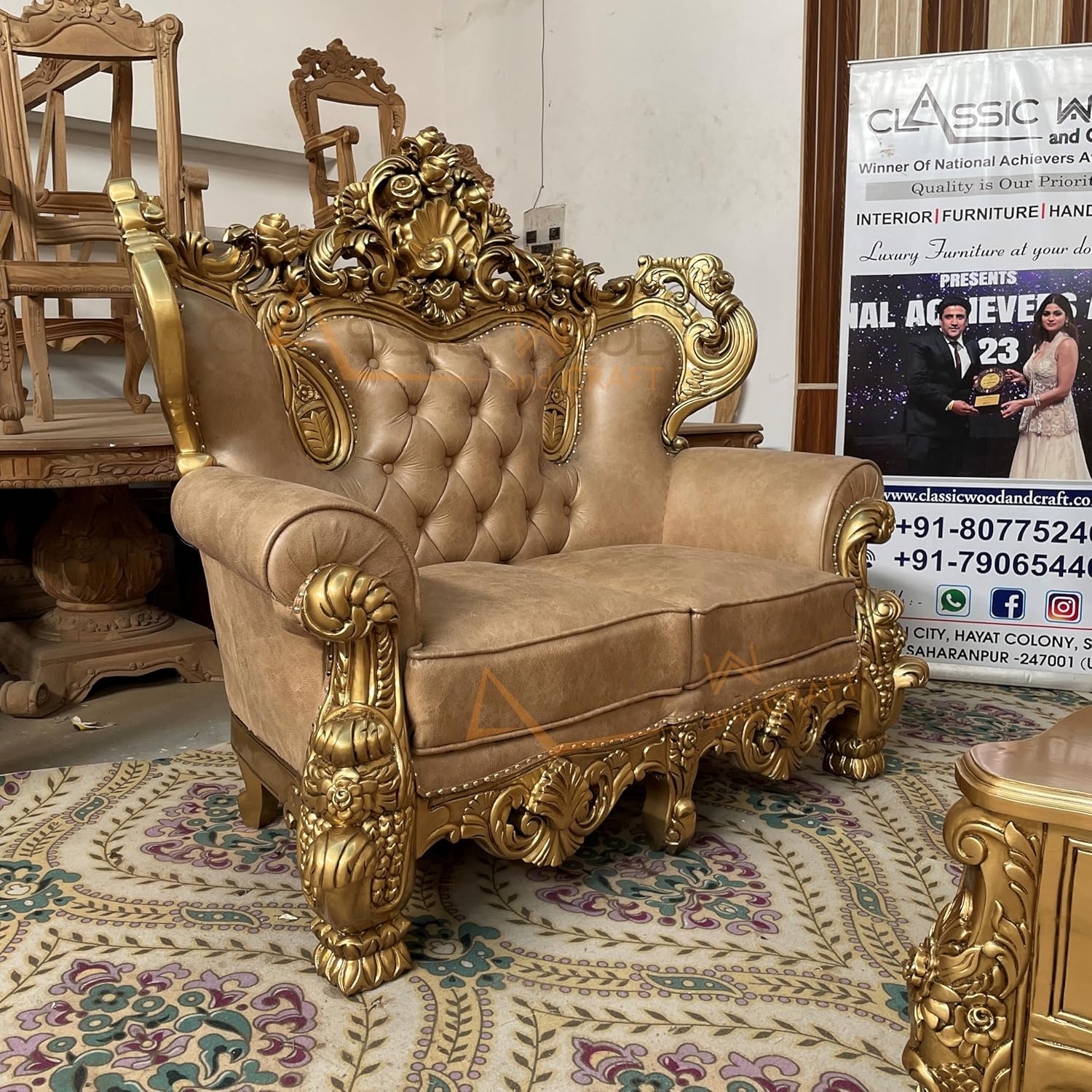 Classic Victorian Sofa Set 3+2+1+1 with Center Table - Image 4