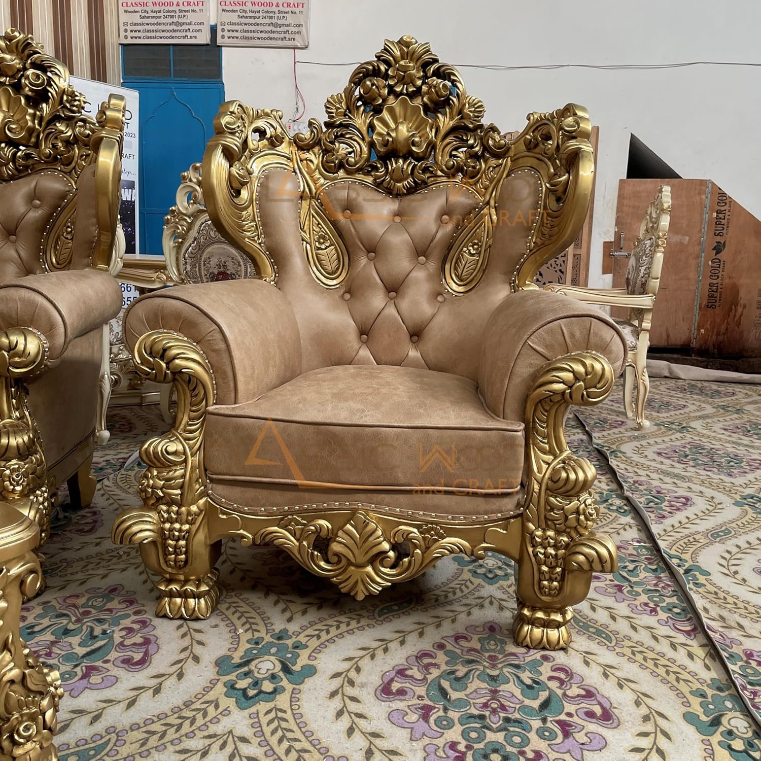 Classic Victorian Sofa Set 3+2+1+1 with Center Table - Image 5