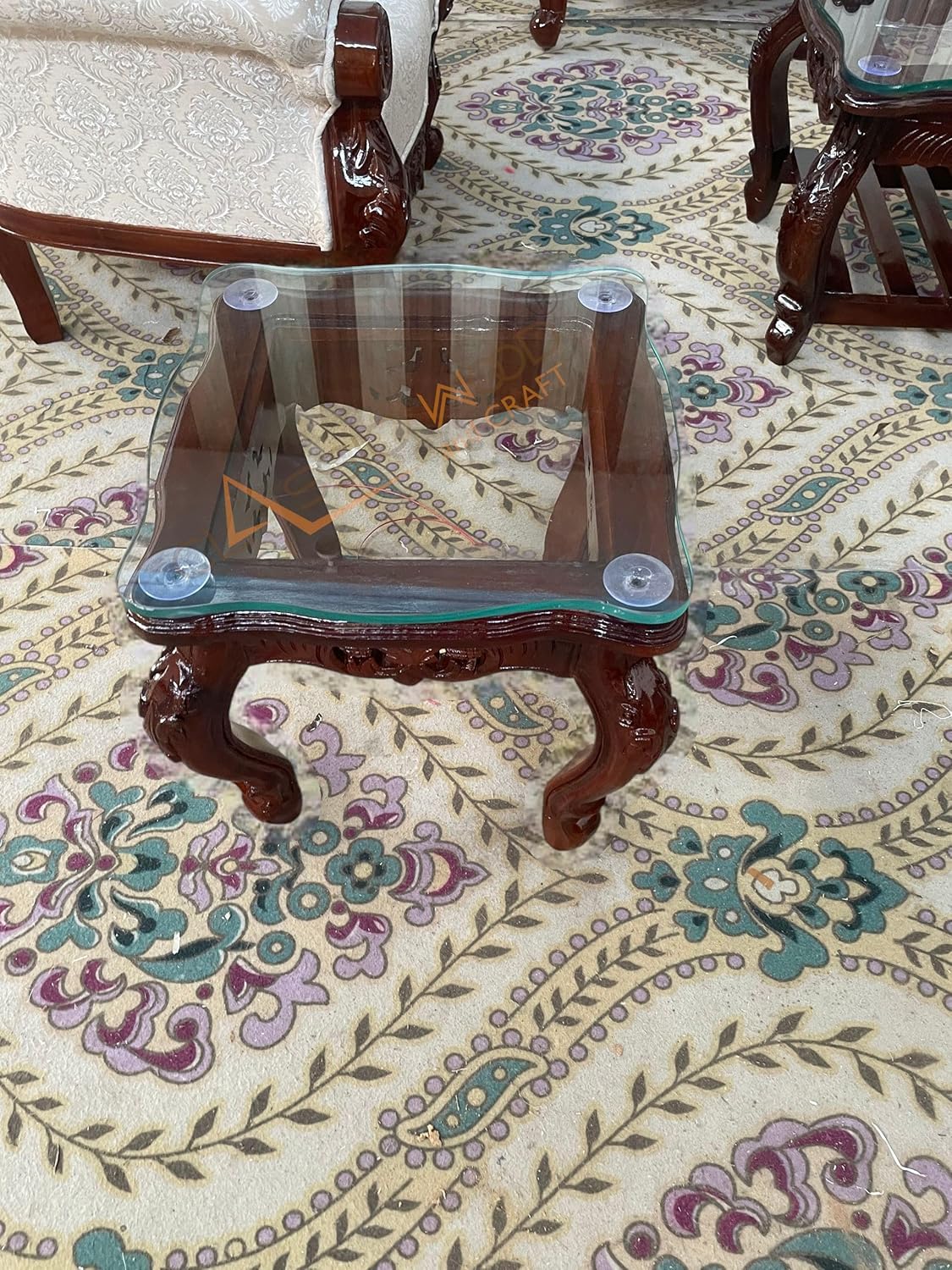 Luxury Victorian Wooden Sofa Set 3+1+1 with Center Table Handcrafted Teakwood Furniture - Image 6