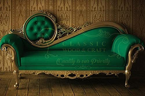 Royal green chaise lounge sofa with hand-carved wooden frame and luxury upholstery for home interiors