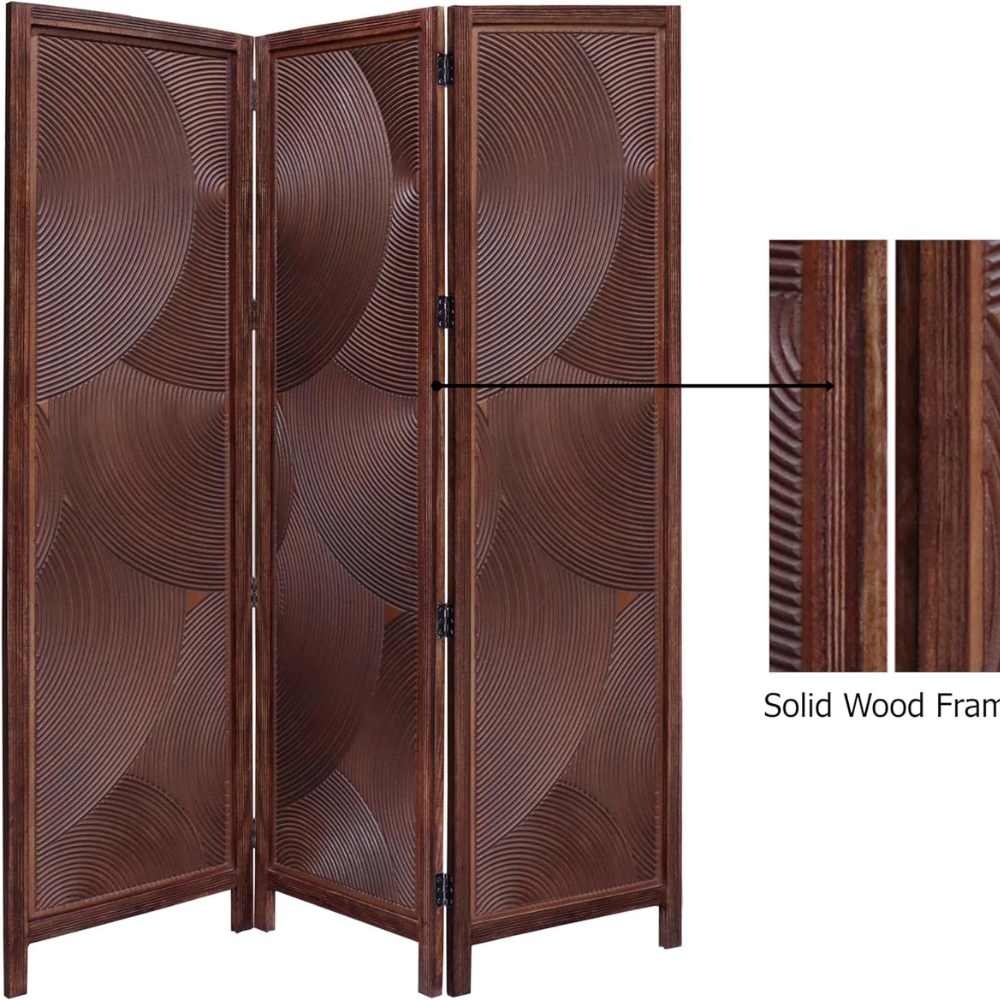 Brown Circular Groove Design Privacy Partition for Living Room - Image 7
