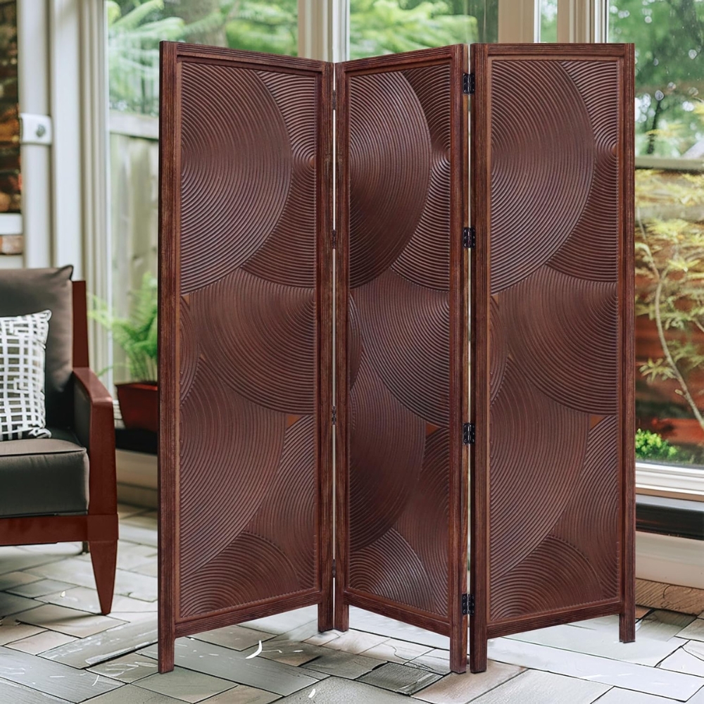 Brown Circular Groove Design Privacy Partition for Living Room - Image 3