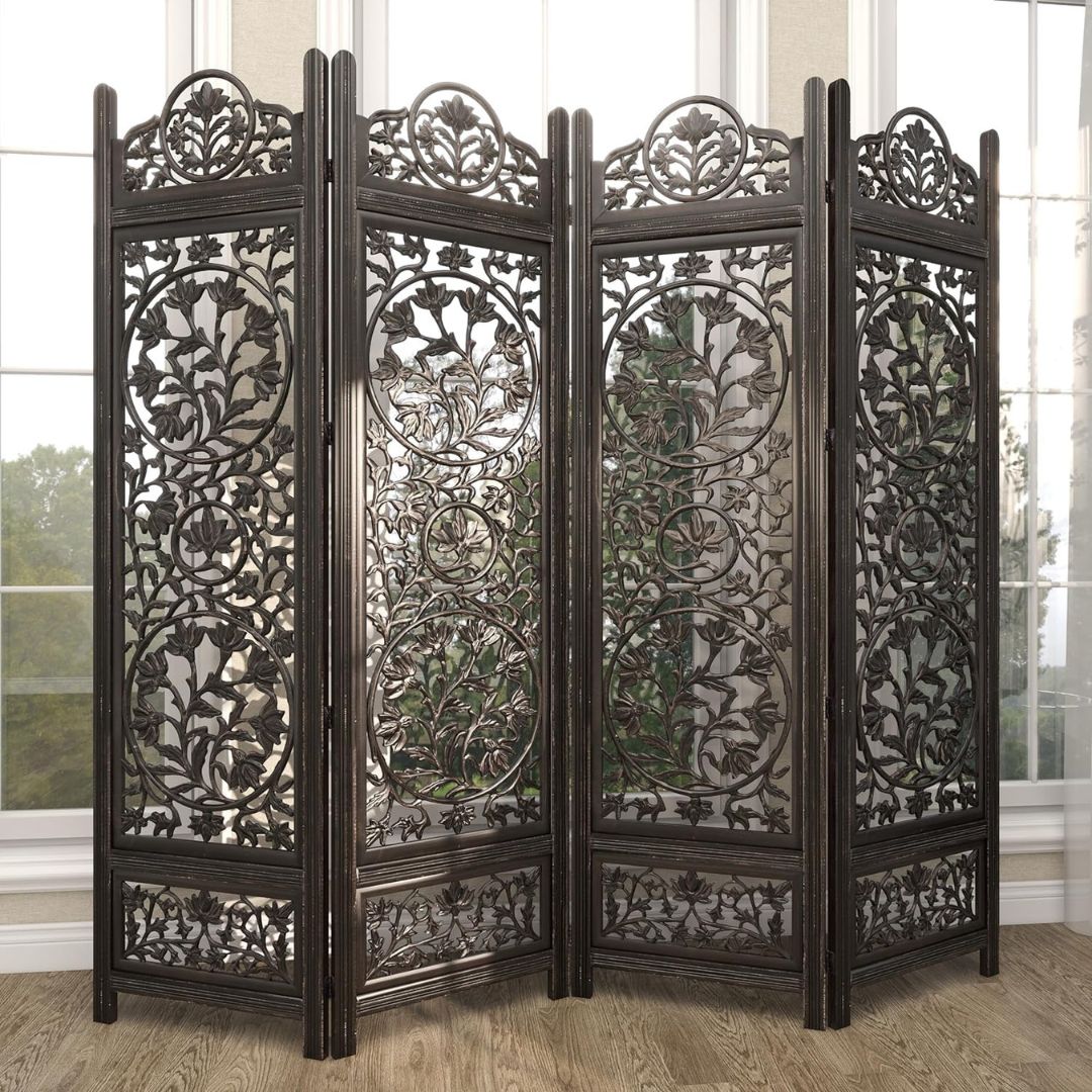 Panel Sheesham Wood Room Divider Vintage Moroccan Arch Jali Design Privacy Screen