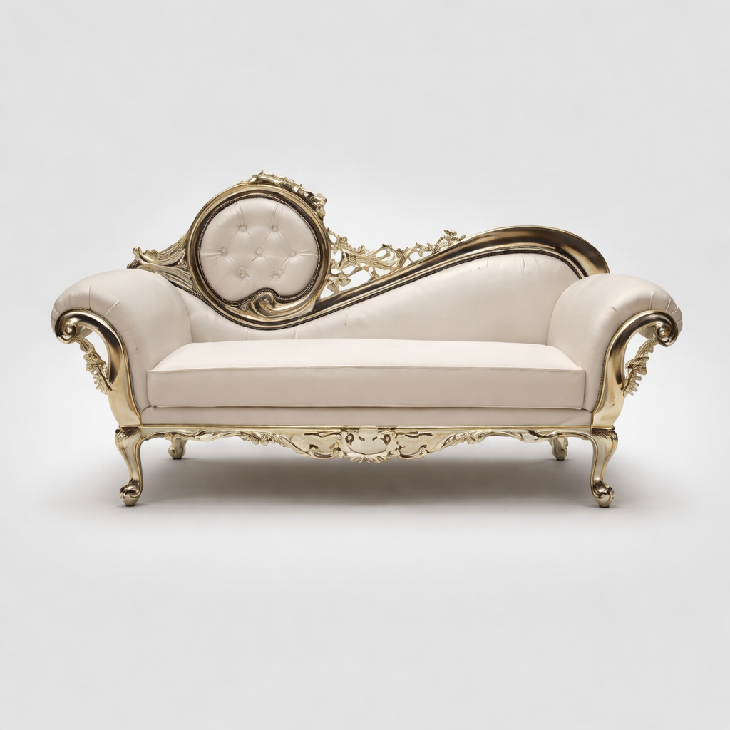 Royal Hand-Carved Chaise Lounge Sofa in Teakwood Luxury Traditional Furniture