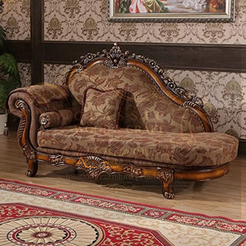 Royal Victorian Chaise Lounge Sofa  Hand-Carved Solid Wood Luxury Daybed