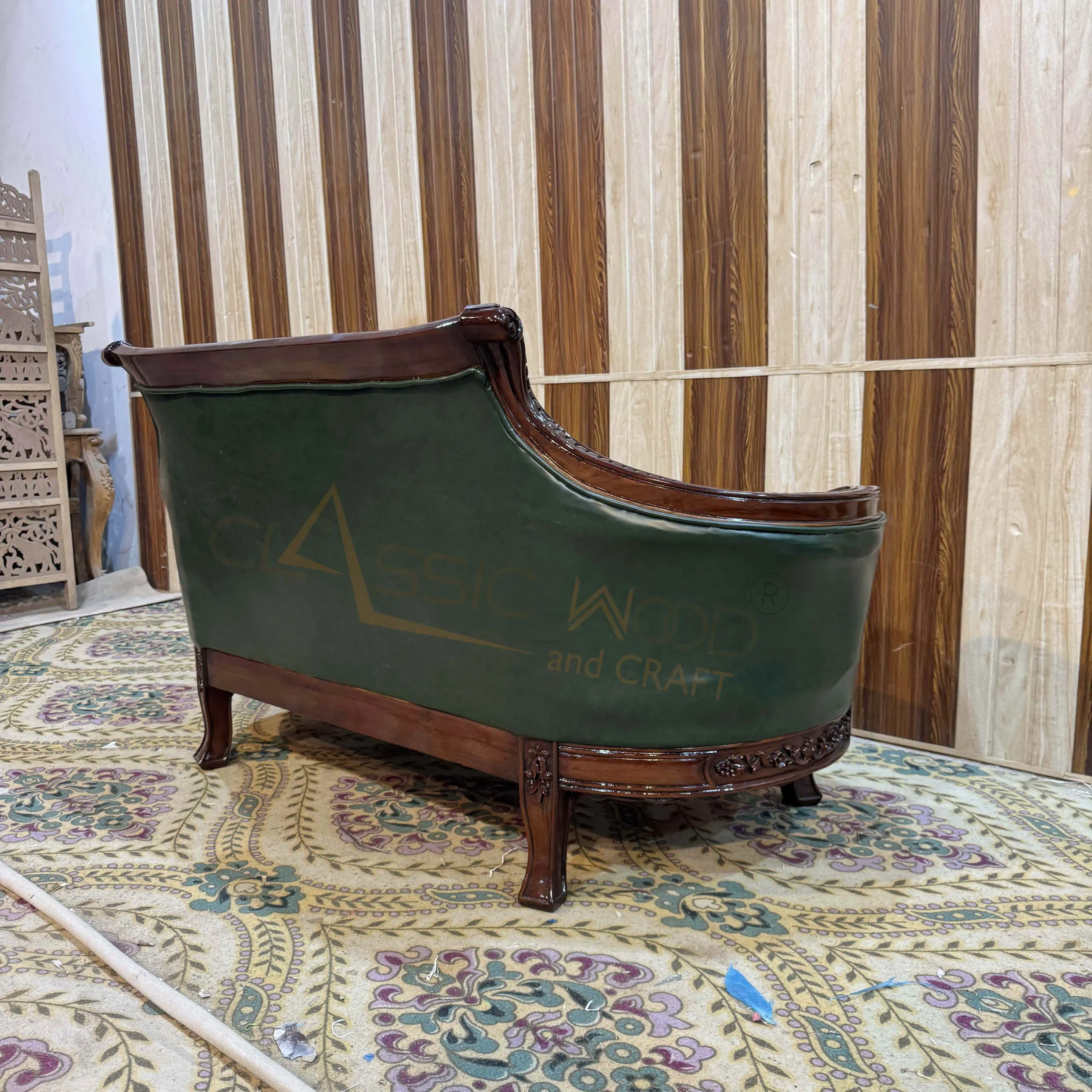 Premium Chesterfield Style Green Leather Sofa Set with Center Table - Image 6