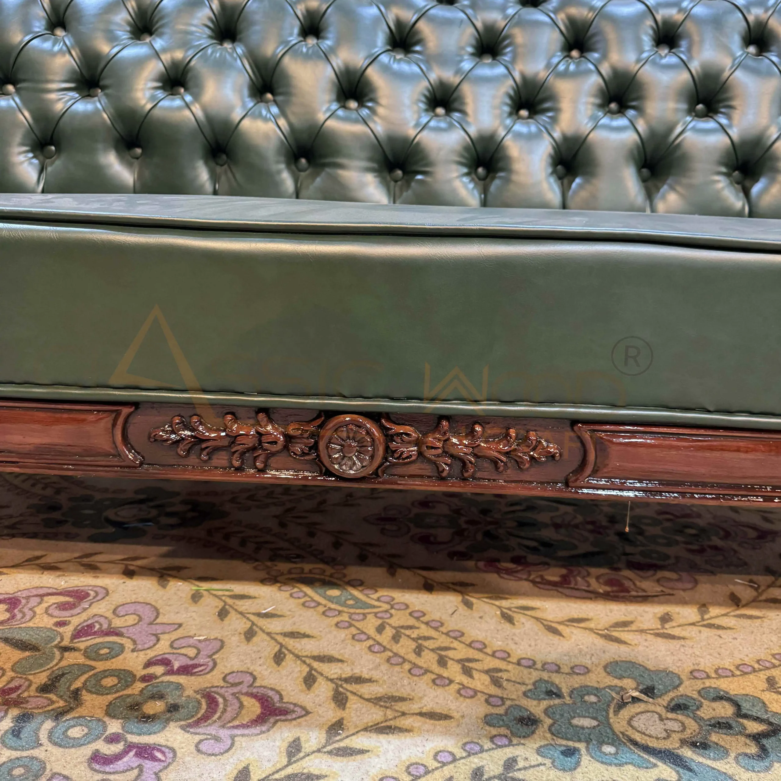 Premium Chesterfield Style Green Leather Sofa Set with Center Table - Image 4