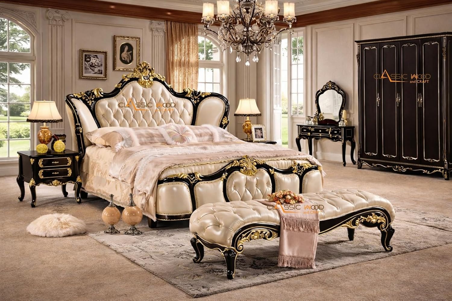 wooden carved bed