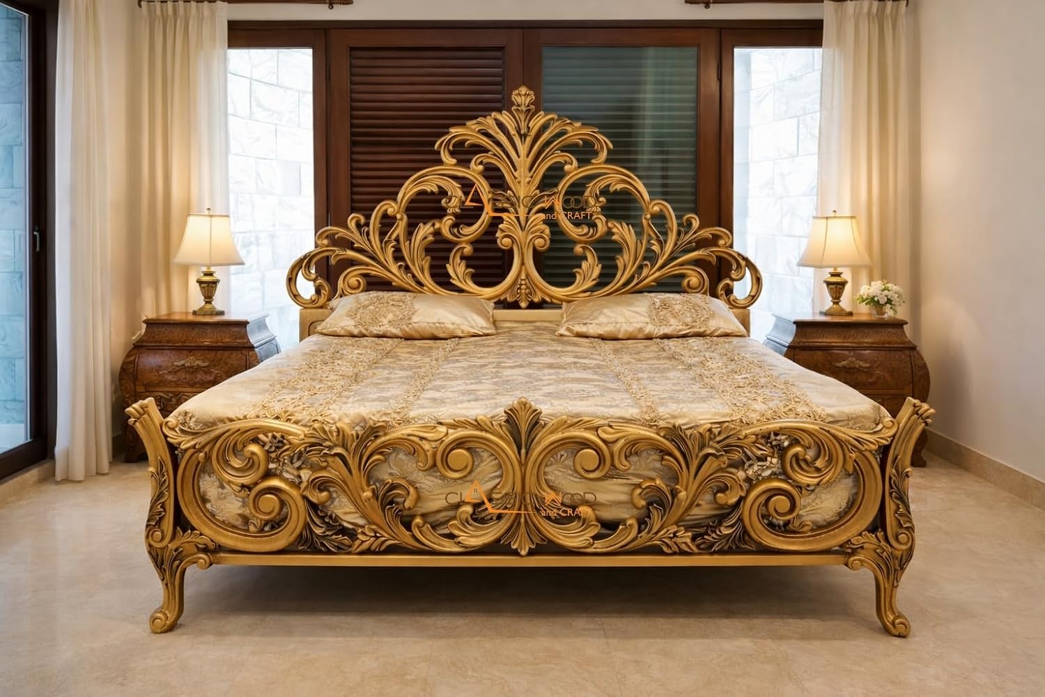 wooden carved bed