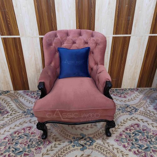 Elegant Velvet Armchair with Royal Blue Cushion