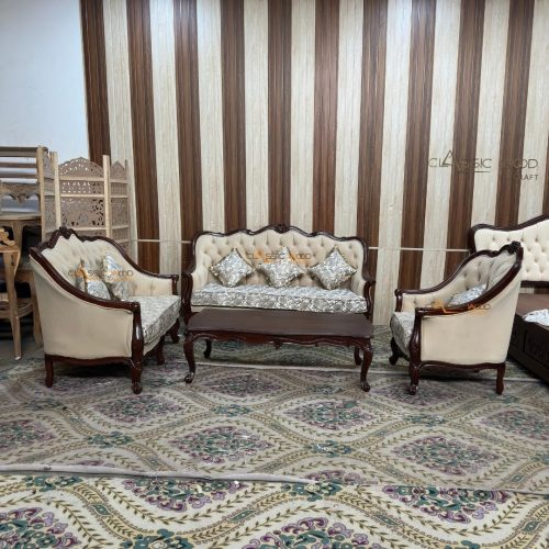Classic Wooden Sofa Set 3+2+1 Handcrafted Luxury Living Room Furniture with Center Table