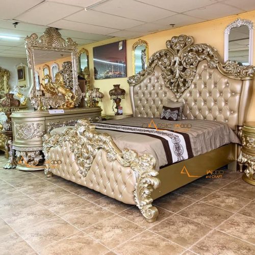 Royal King Size Bedroom Set Teak Wood Handcrafted Luxury Furniture
