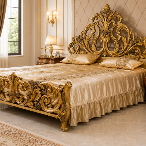 Royal King Size Teak Wood Bed Handcrafted Wooden Bed Tufted Upholstered Headboard Bedroom Furniture